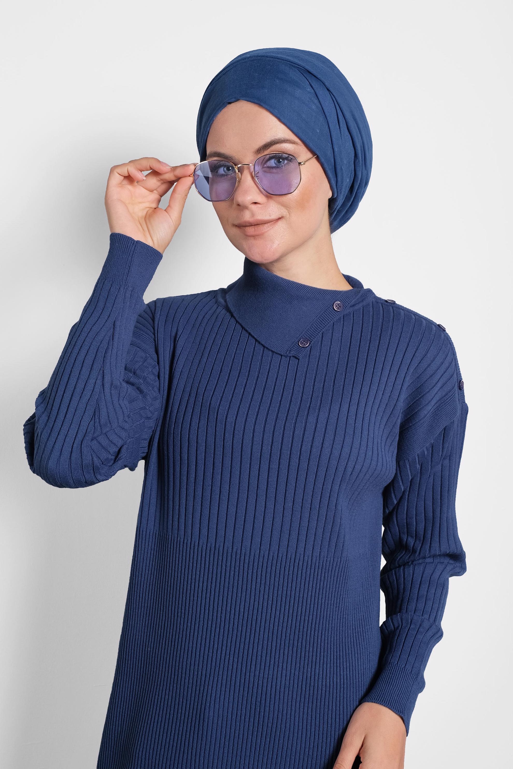 Tesettür giyim LACİVERT FİTİLLİ TRİKO TUNİK 40032 