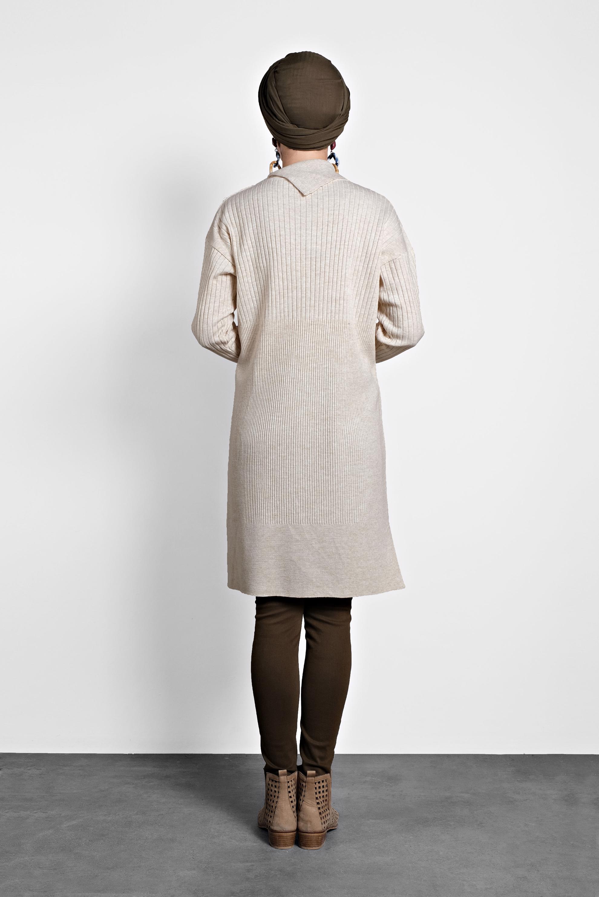 Tesettür giyim BEJ FİTİLLİ TRİKO TUNİK 40032 