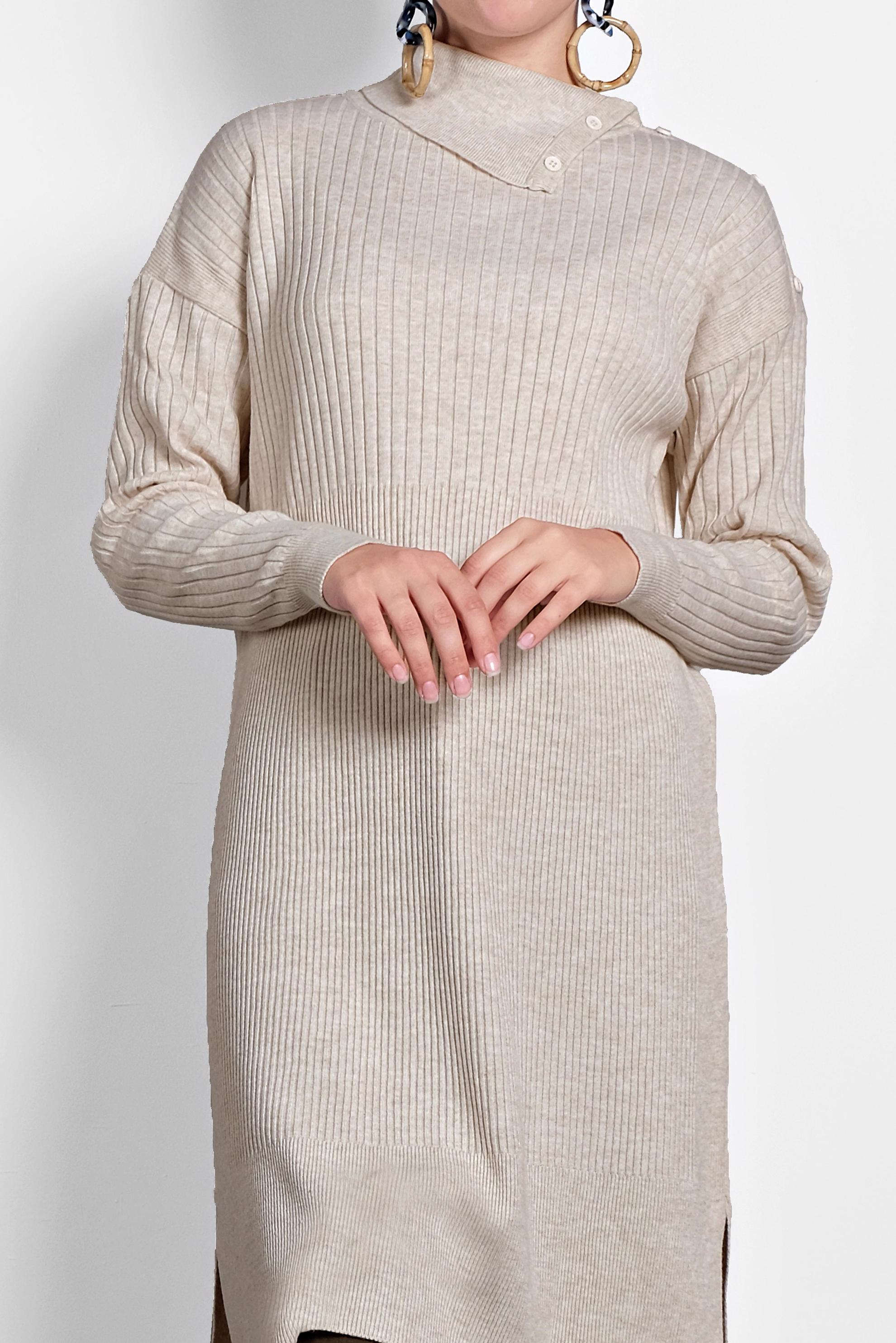 Tesettür giyim BEJ FİTİLLİ TRİKO TUNİK 40032 