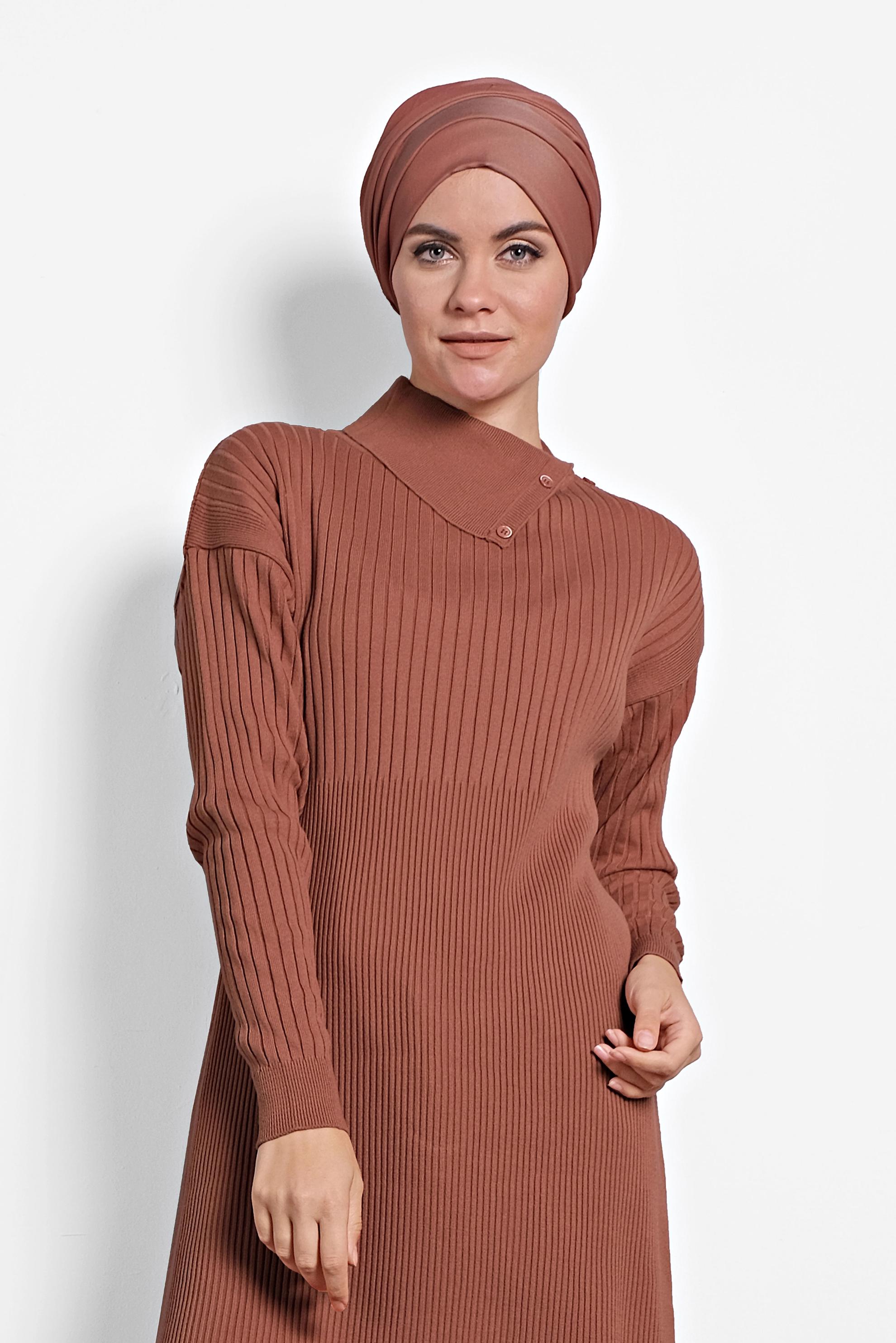 Tesettür giyim PEMBE FİTİLLİ TRİKO TUNİK 40032 