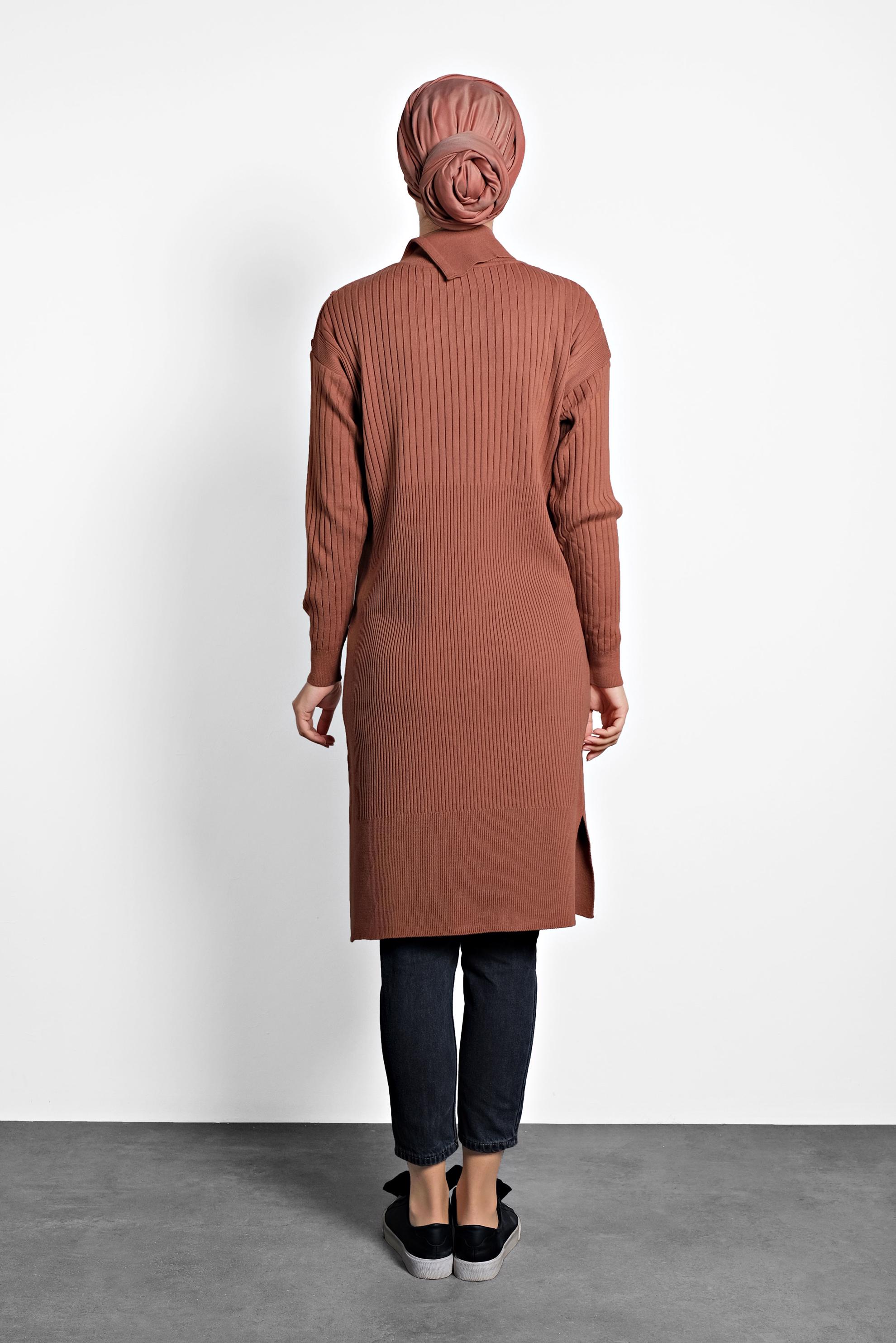 Tesettür giyim PEMBE FİTİLLİ TRİKO TUNİK 40032 