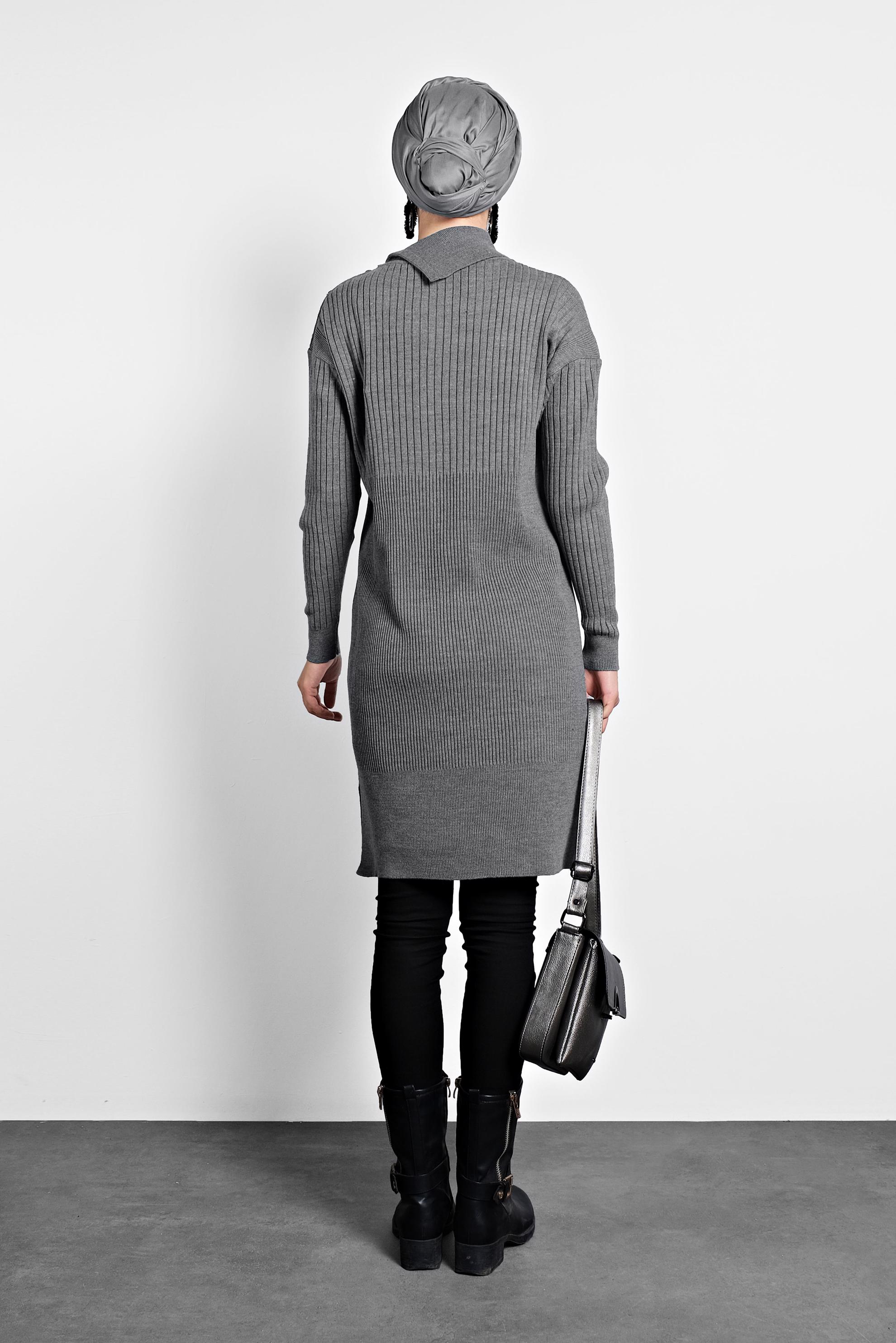 Tesettür giyim GRİ FİTİLLİ TRİKO TUNİK 40032 