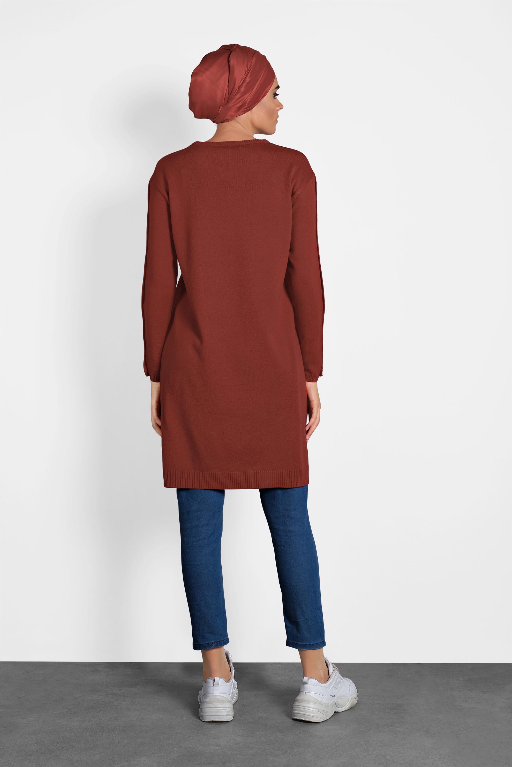 Tesettür giyim TURUNCU DÜĞMELİ CEPLİ TRİKO TUNİK 40033