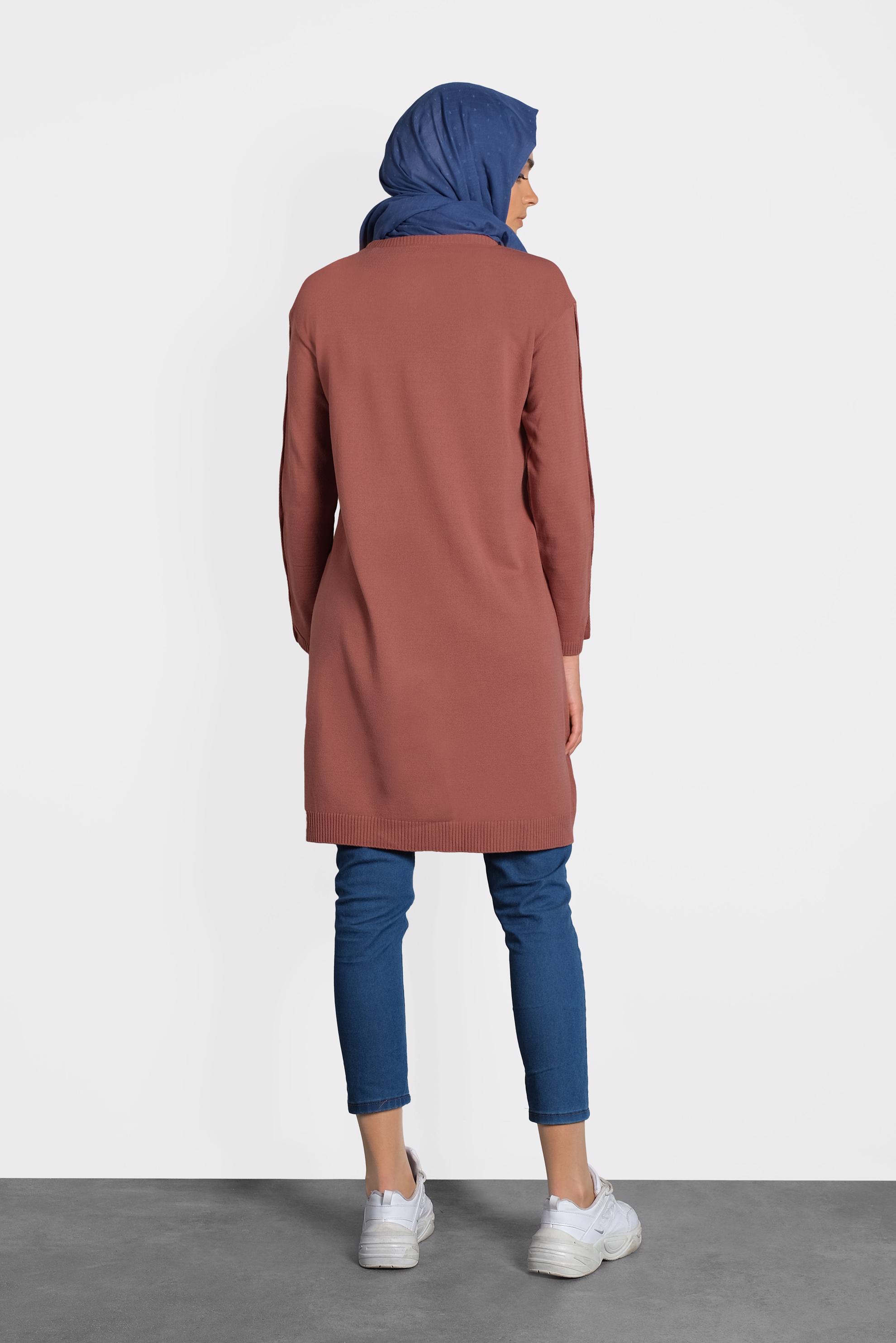 Tesettür giyim PEMBE DÜĞMELİ CEPLİ TRİKO TUNİK 40033