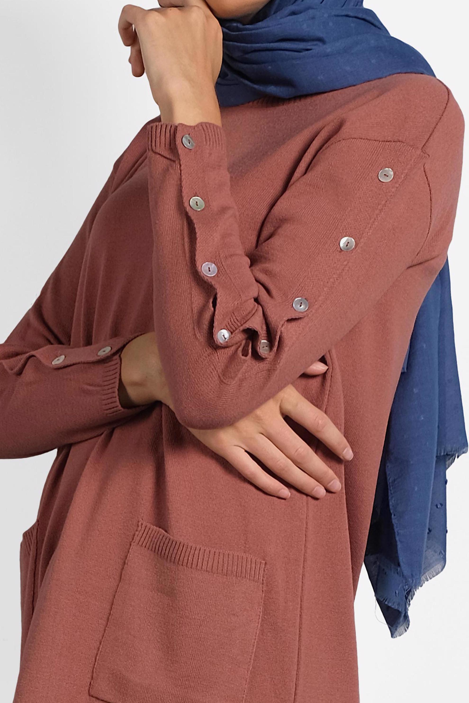 Tesettür giyim PEMBE DÜĞMELİ CEPLİ TRİKO TUNİK 40033