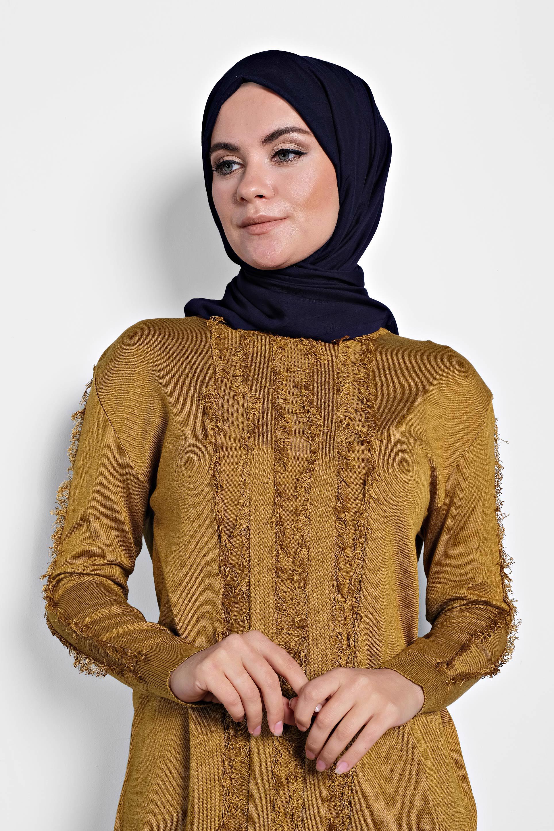 Tesettür giyim SARI SAÇAKLI TRİKO TUNİK 40034  