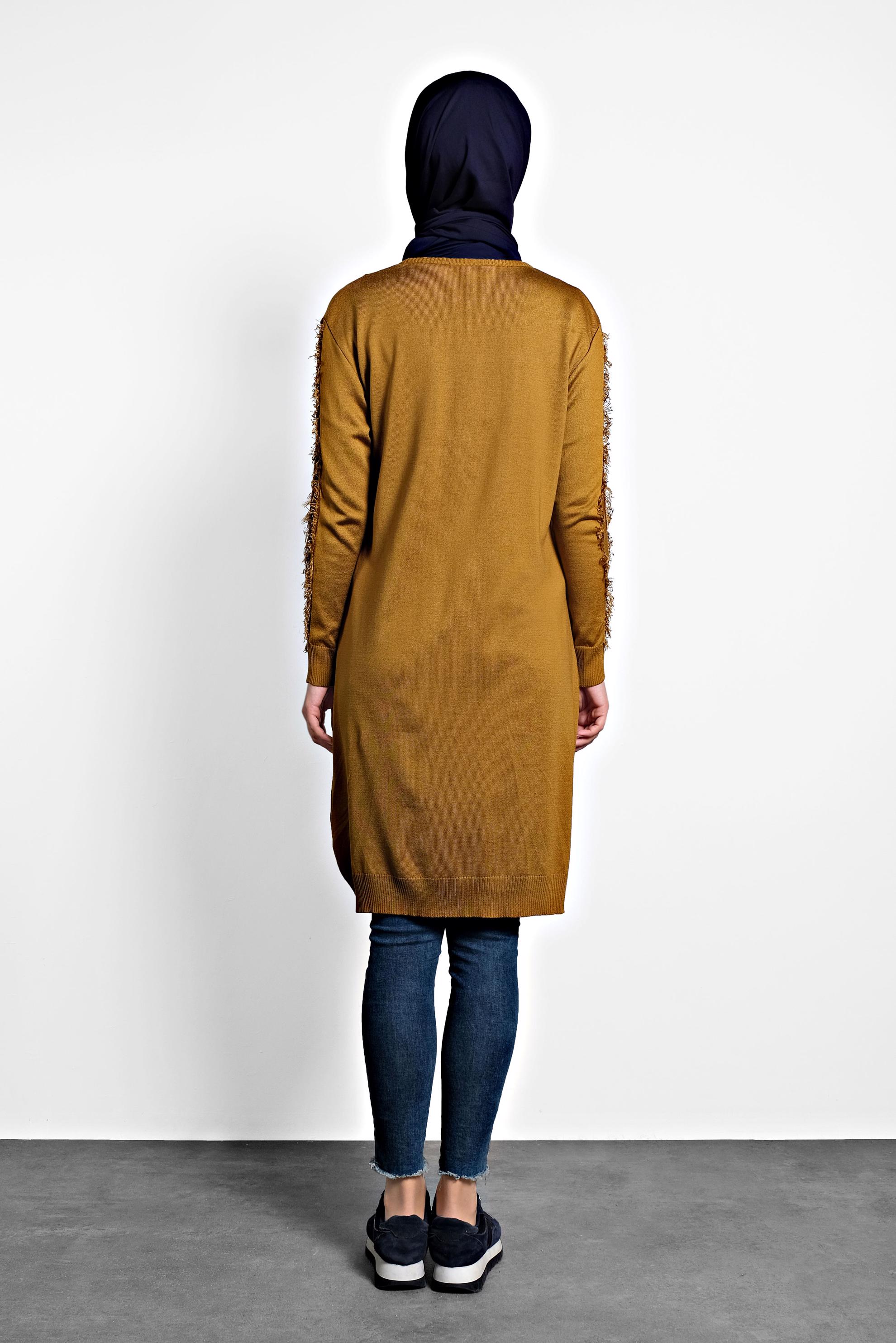 Tesettür giyim SARI SAÇAKLI TRİKO TUNİK 40034  