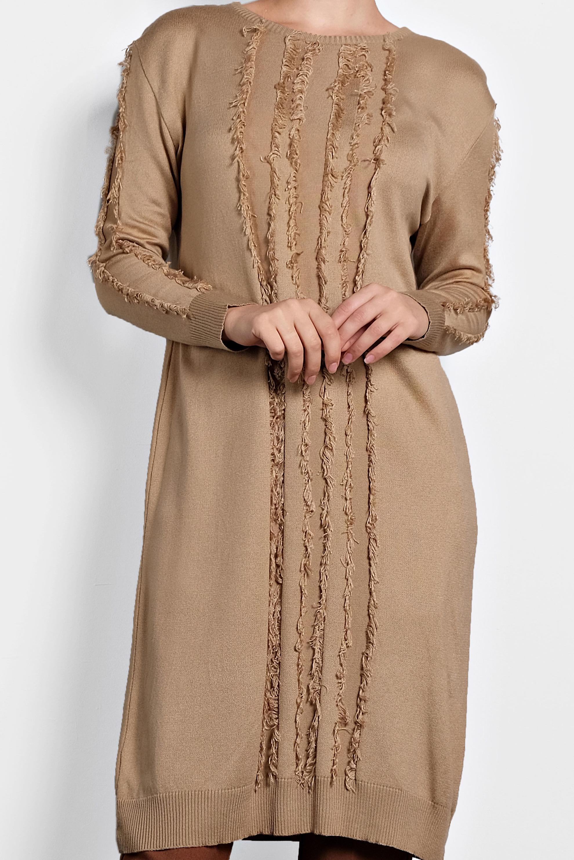 Tesettür giyim KAHVE SAÇAKLI TRİKO TUNİK 40034  