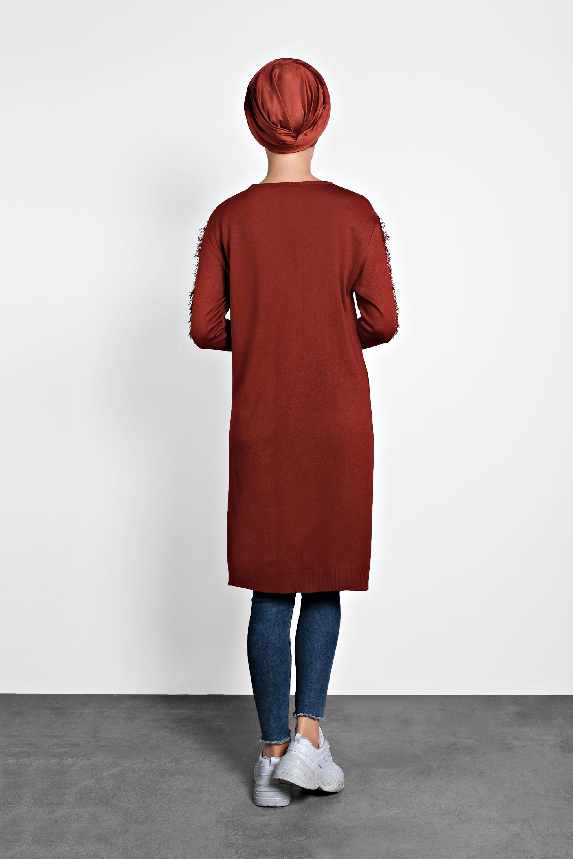 Tesettür giyim TURUNCU SAÇAKLI TRİKO TUNİK 40034  