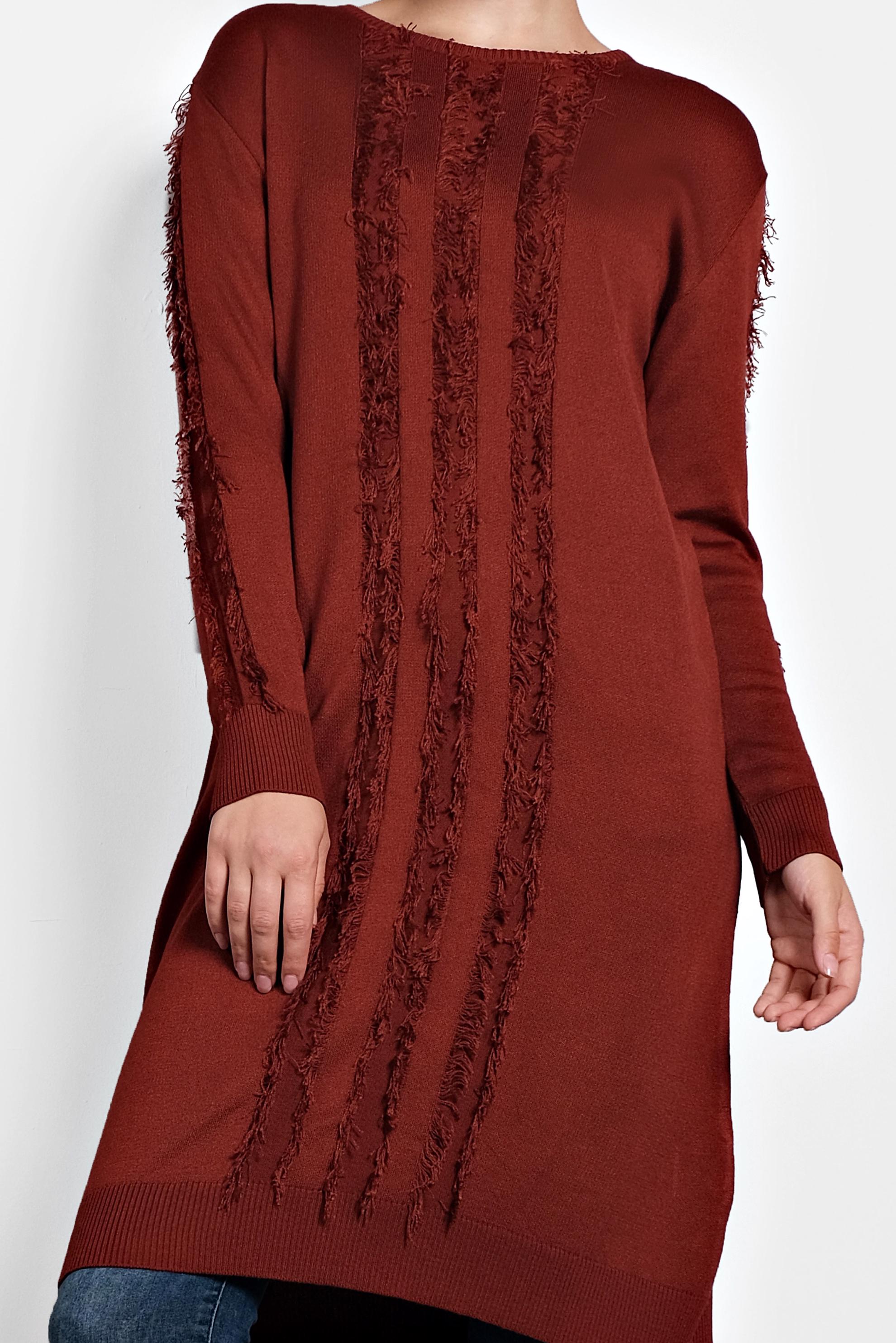 Tesettür giyim TURUNCU SAÇAKLI TRİKO TUNİK 40034  