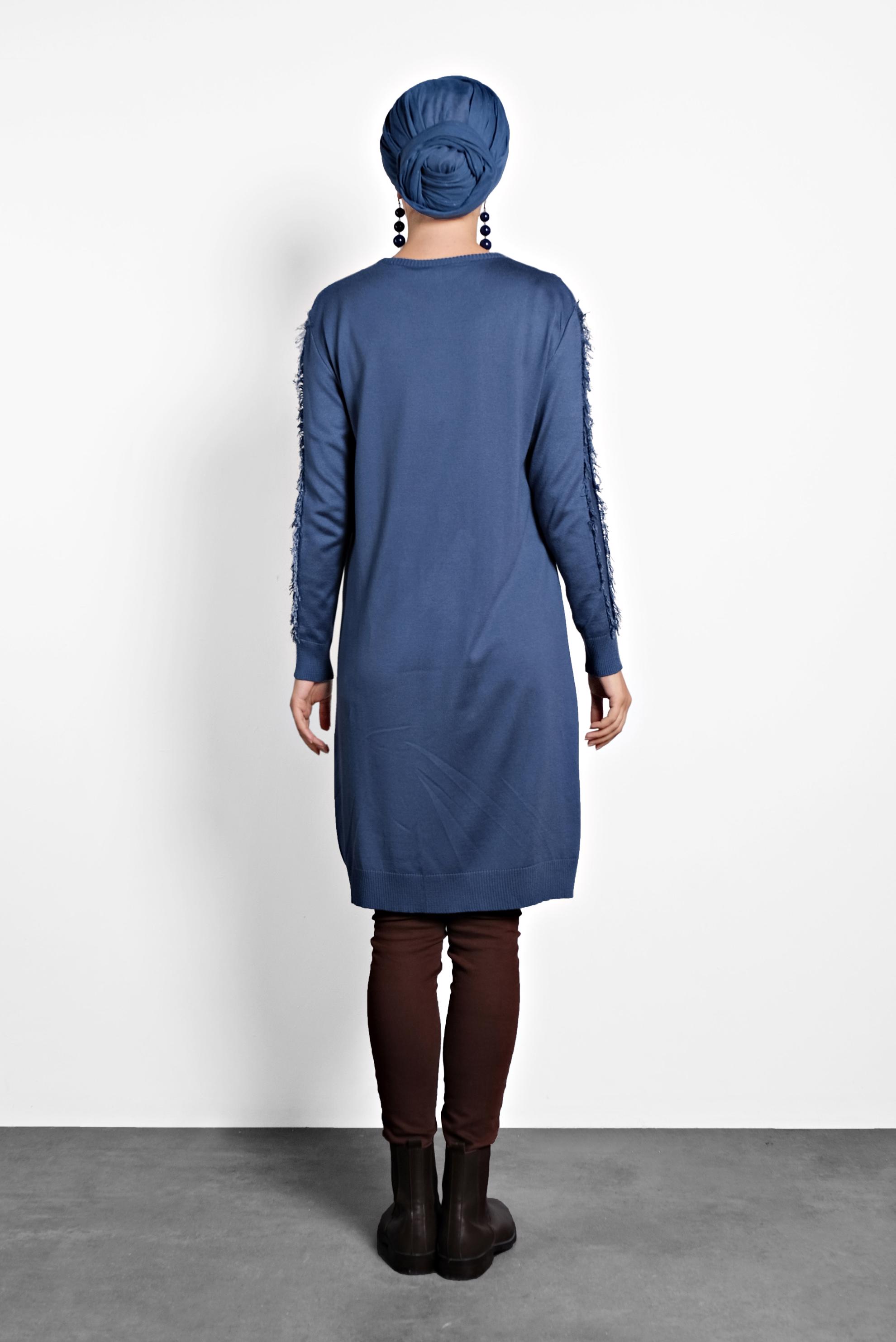 Tesettür giyim LACİVERT SAÇAKLI TRİKO TUNİK 40034  