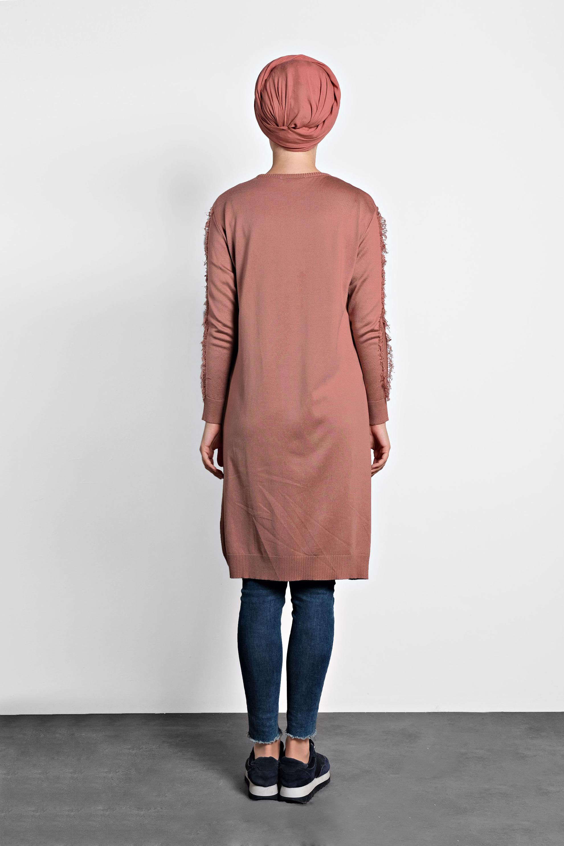 Tesettür giyim PEMBE SAÇAKLI TRİKO TUNİK 40034  