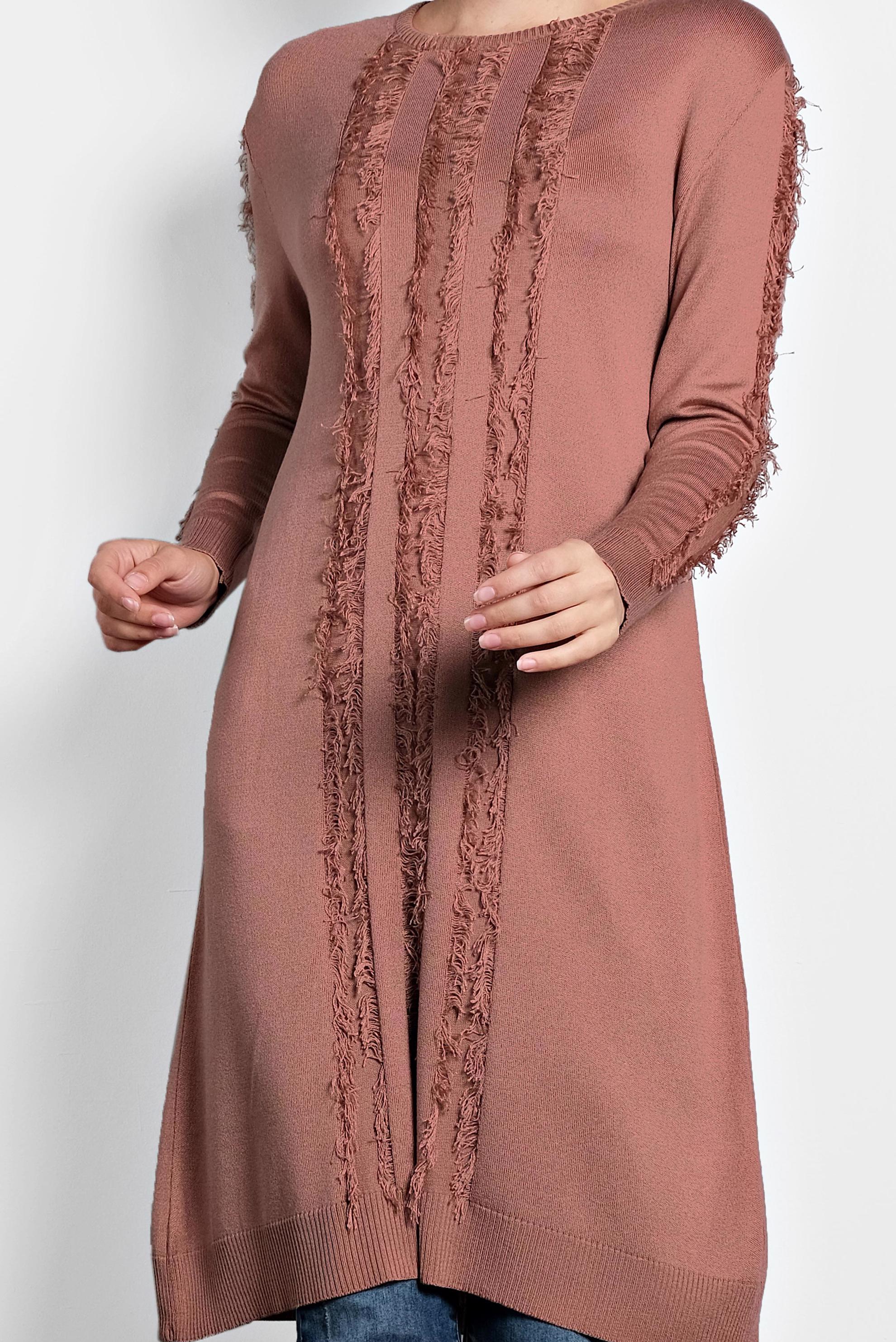 Tesettür giyim PEMBE SAÇAKLI TRİKO TUNİK 40034  