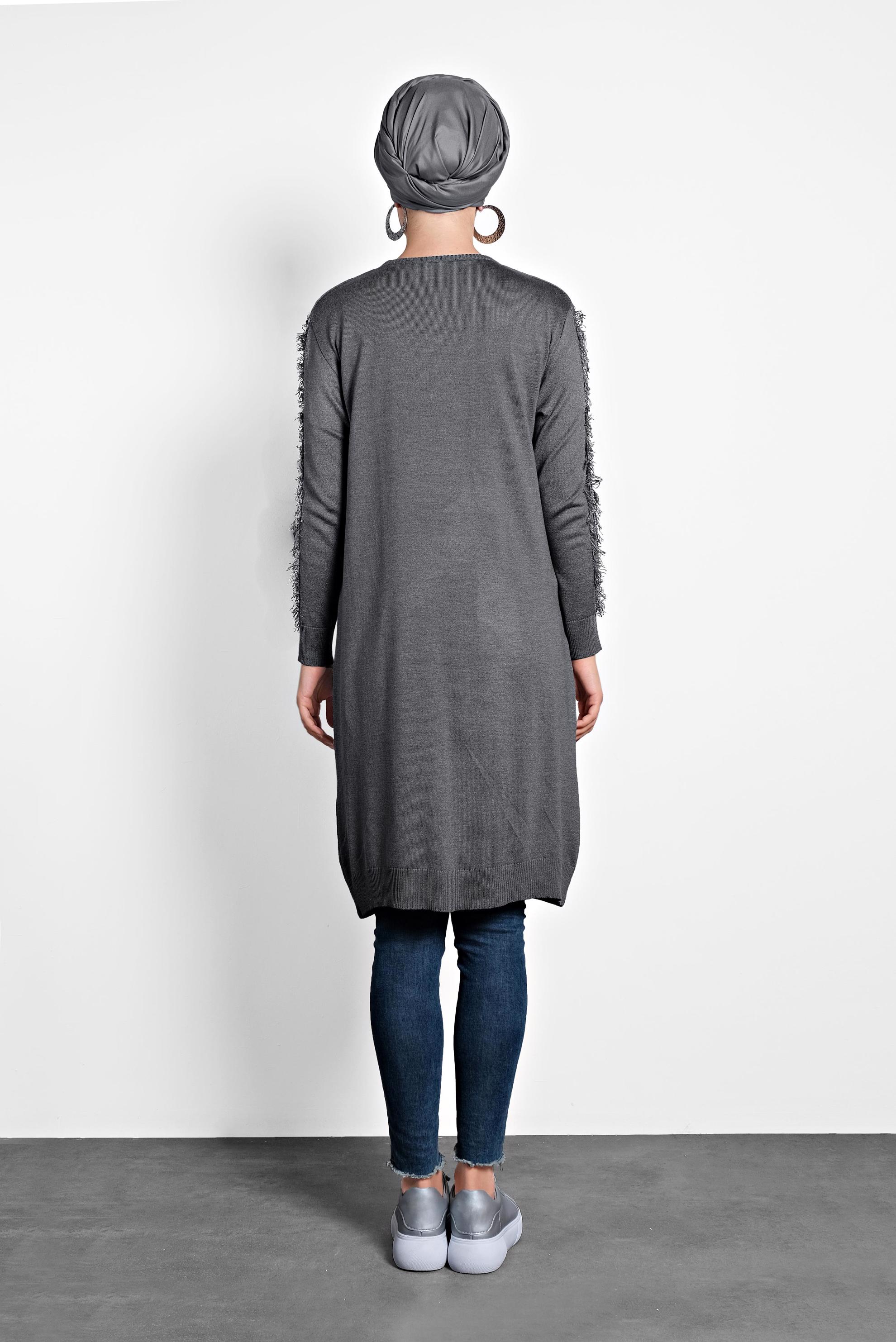 Tesettür giyim GRİ SAÇAKLI TRİKO TUNİK 40034  
