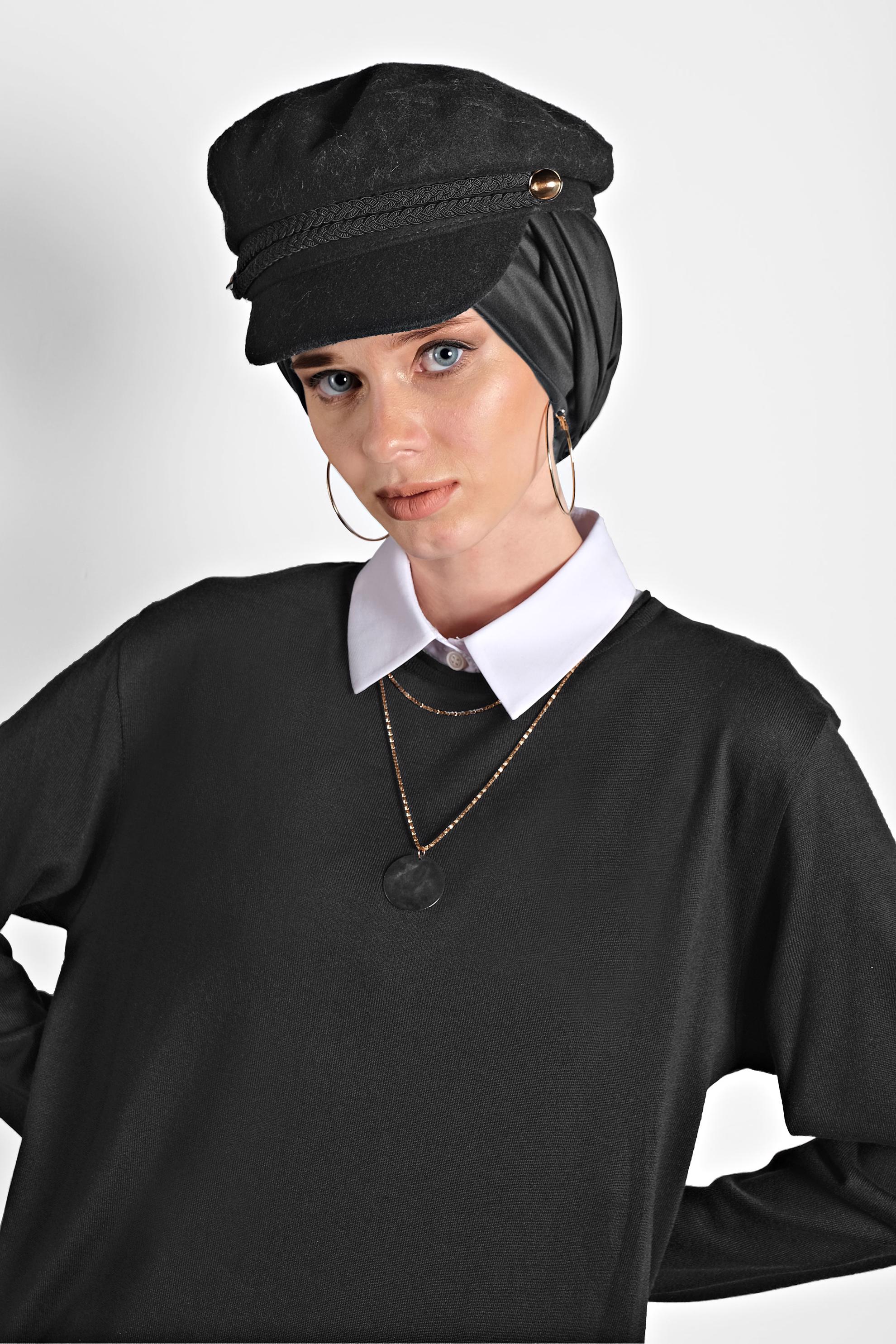 Tesettür giyim SİYAH SİMLİ TRİKO TUNİK 40037