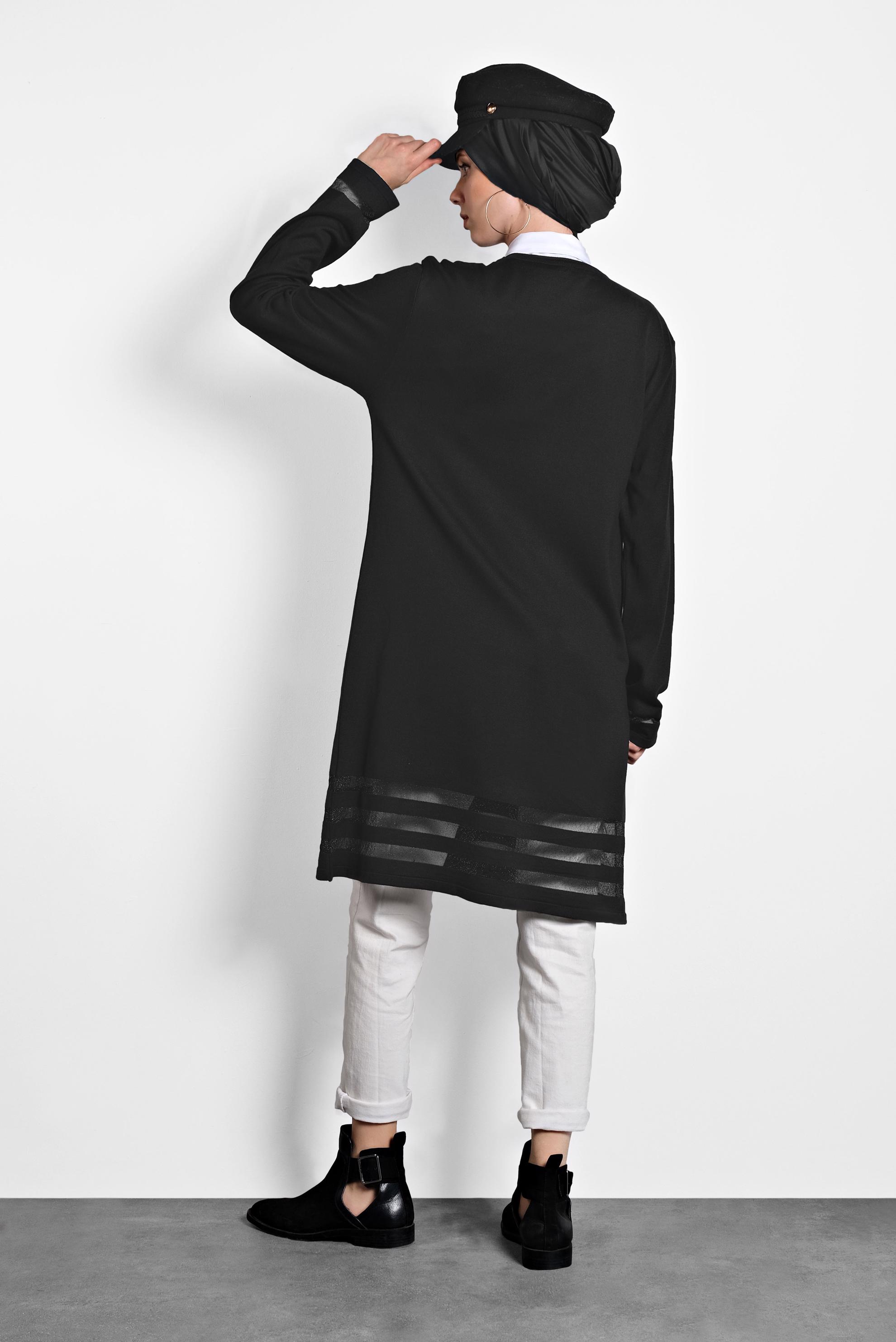 Tesettür giyim SİYAH SİMLİ TRİKO TUNİK 40037