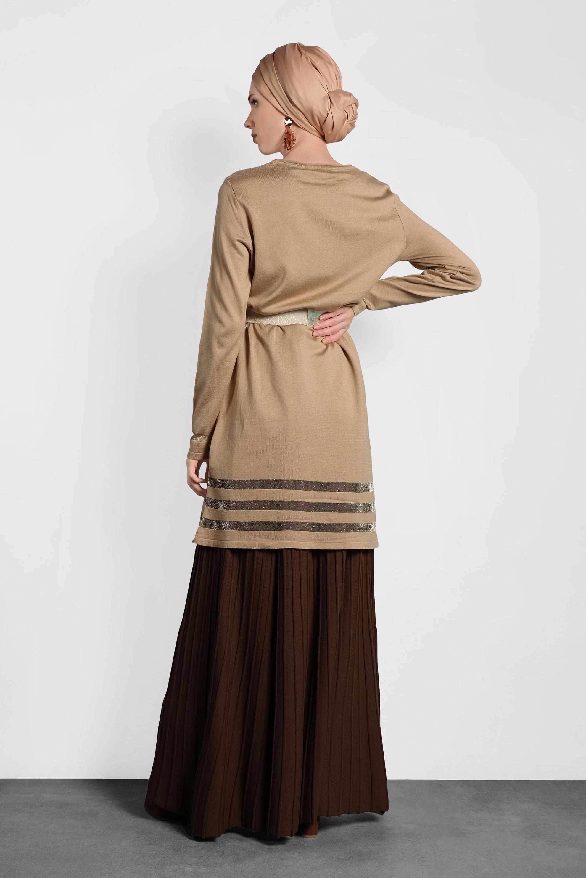 Tesettür giyim KAHVE SİMLİ TRİKO TUNİK 40037