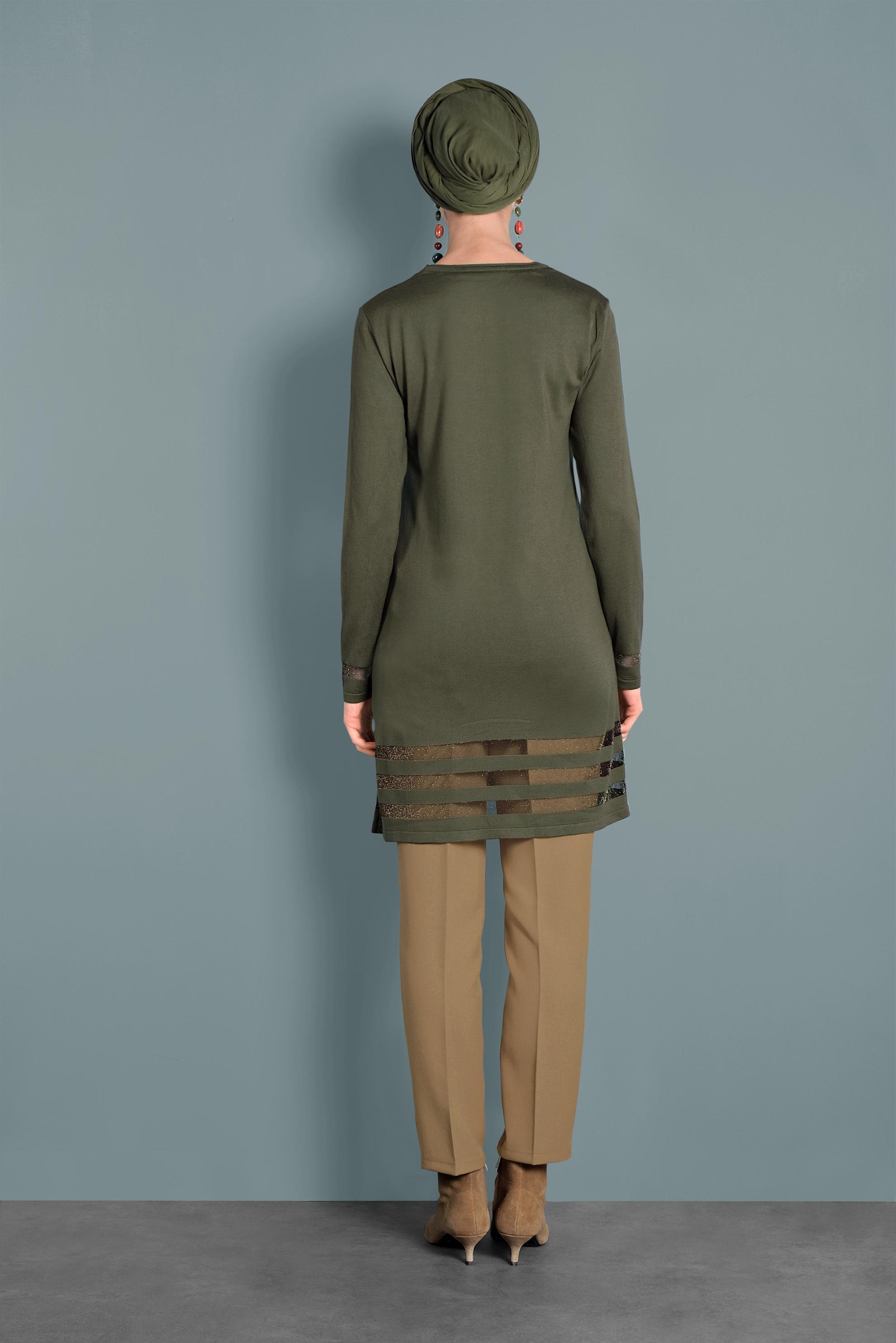 Tesettür giyim HAKİ SİMLİ TRİKO TUNİK 40037