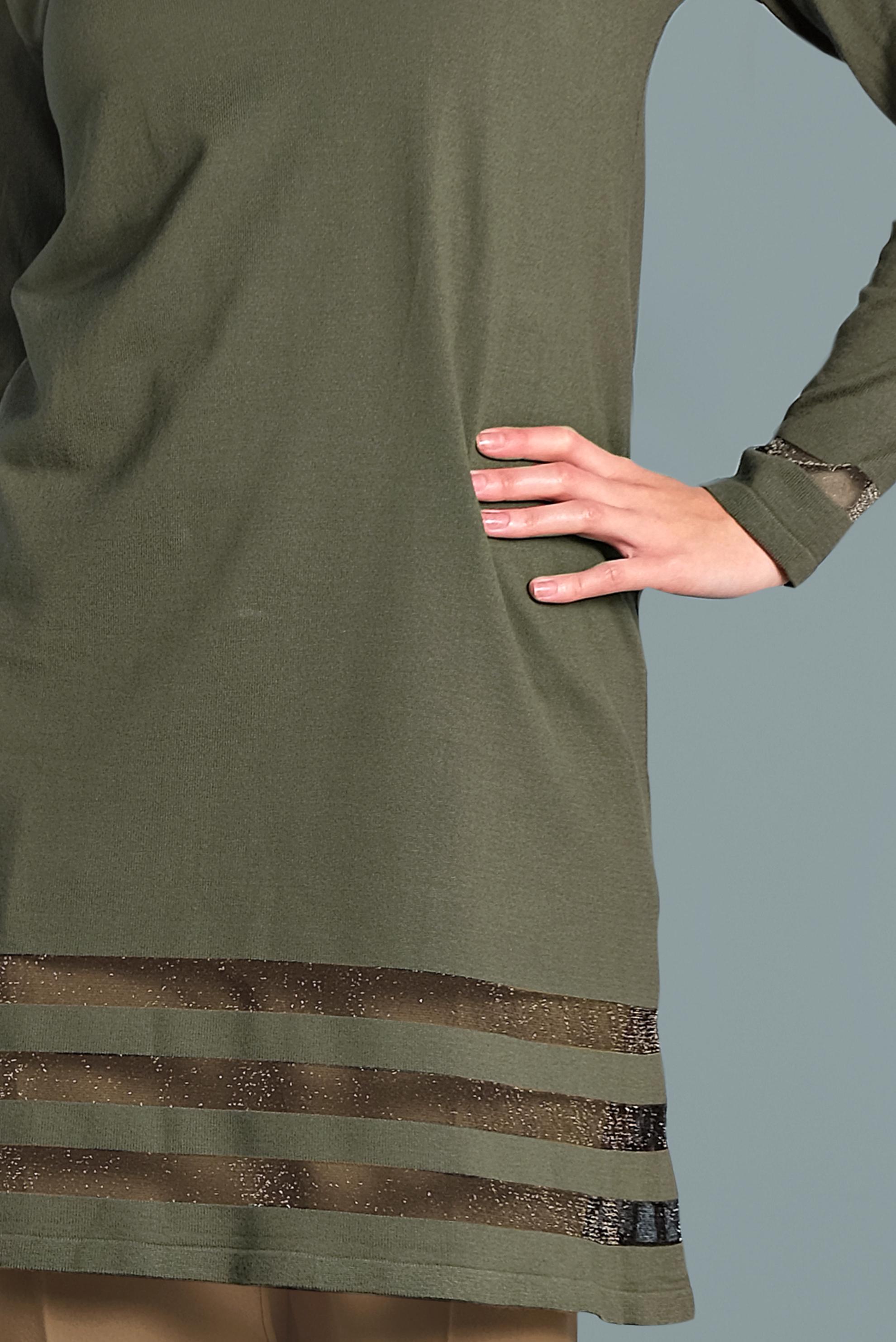 Tesettür giyim HAKİ SİMLİ TRİKO TUNİK 40037