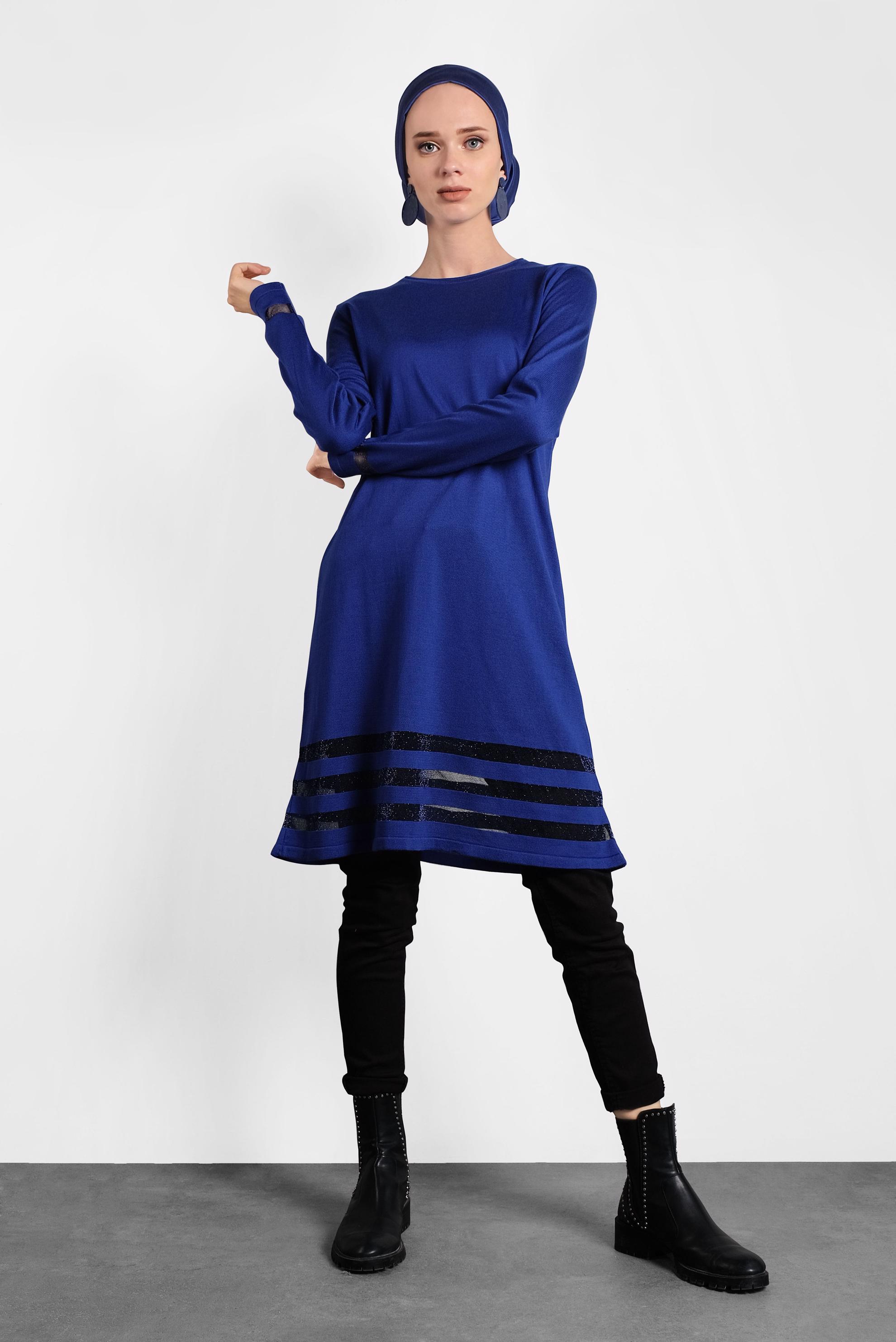 Tesettür giyim LACİVERT SİMLİ TRİKO TUNİK 40037