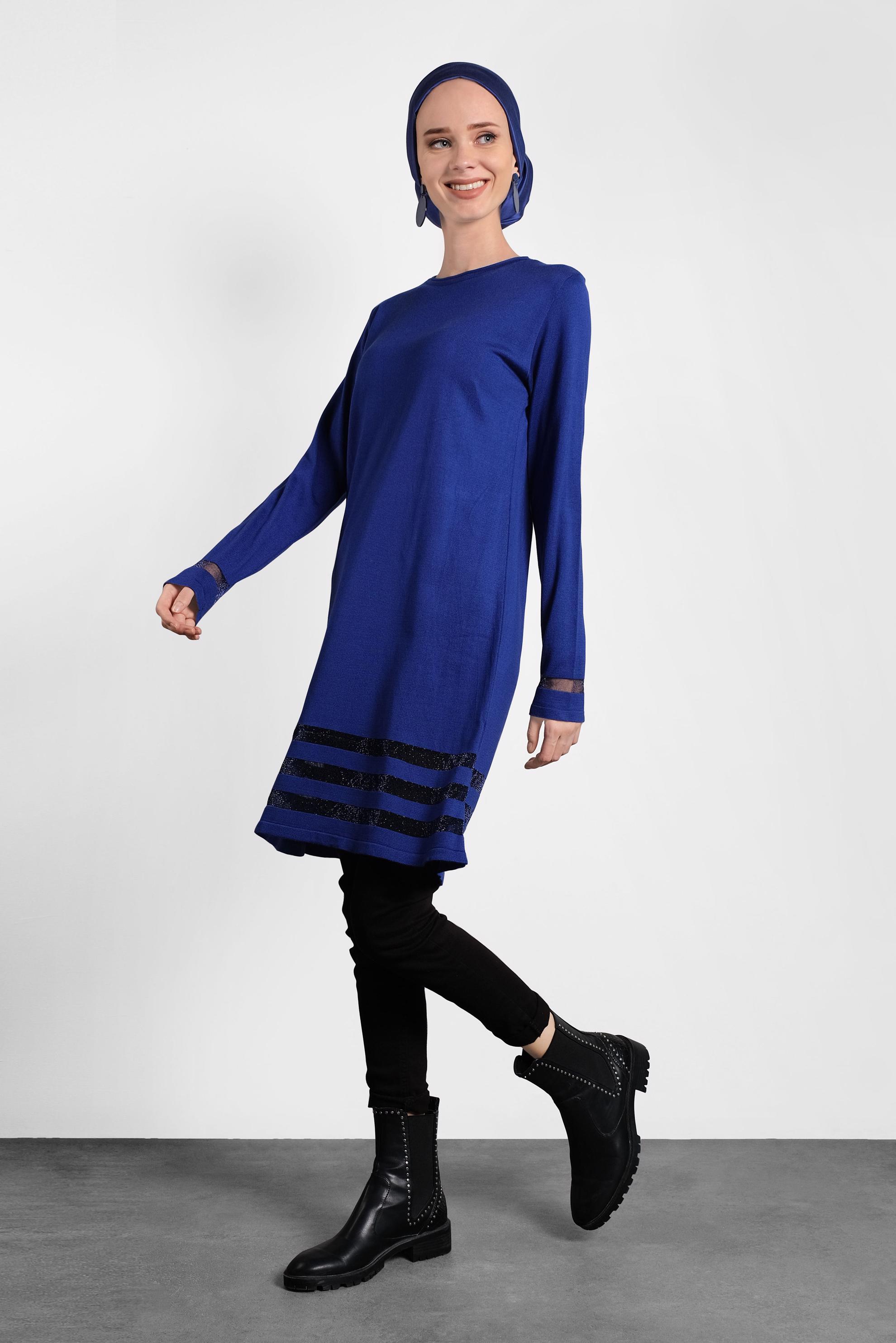 Tesettür giyim LACİVERT SİMLİ TRİKO TUNİK 40037