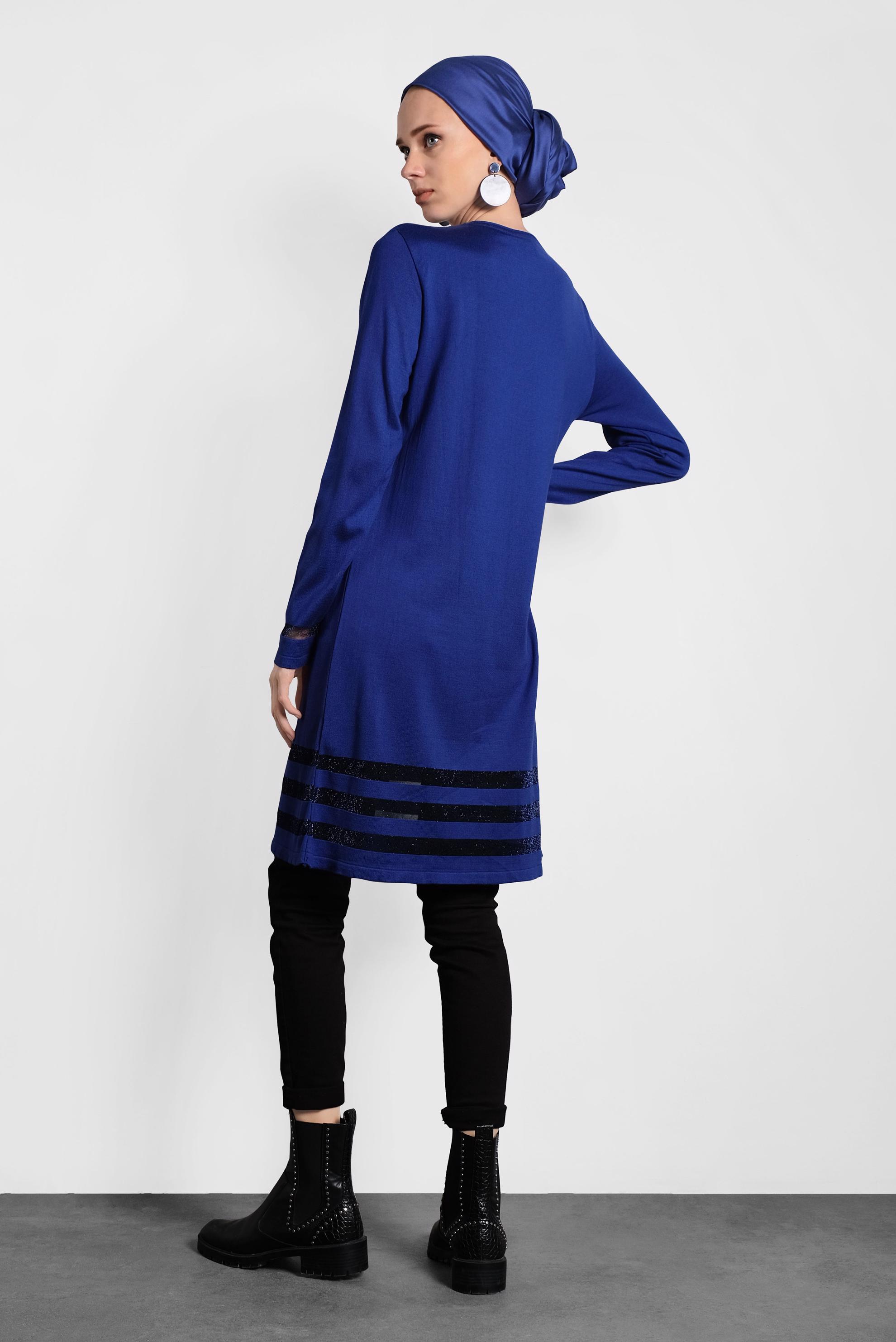 Tesettür giyim LACİVERT SİMLİ TRİKO TUNİK 40037