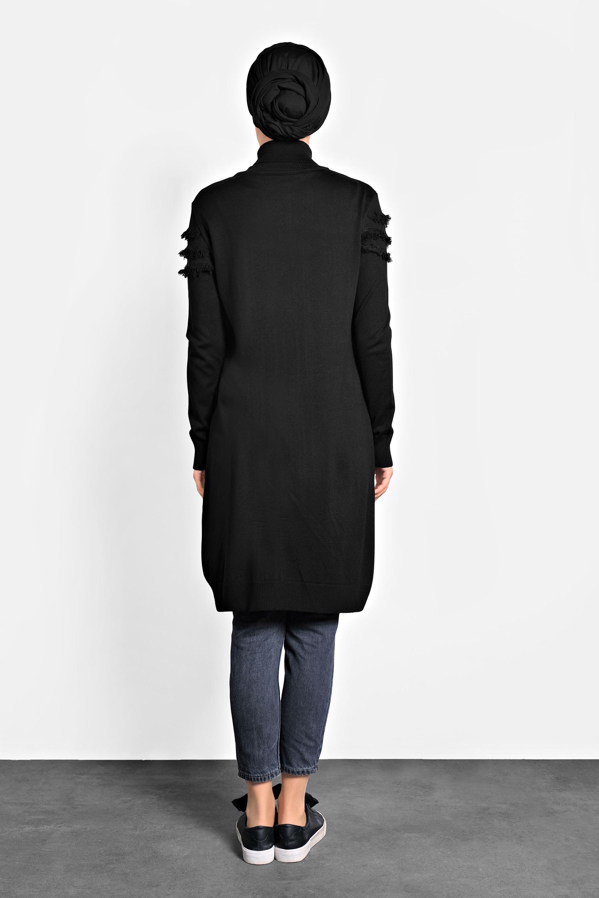 Tesettür giyim SİYAH SAÇAKLI TRİKO TUNİK 40051