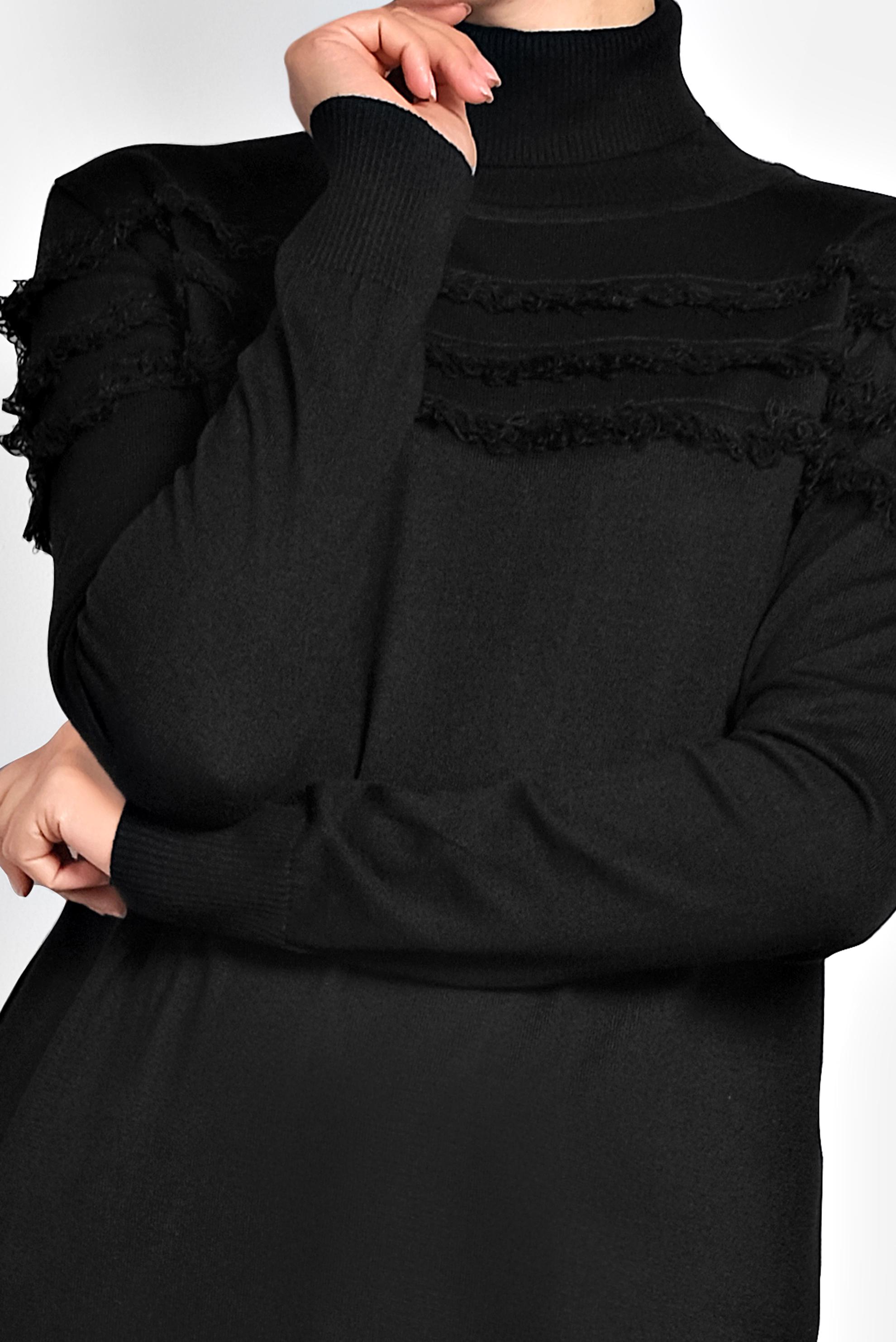 Tesettür giyim SİYAH SAÇAKLI TRİKO TUNİK 40051