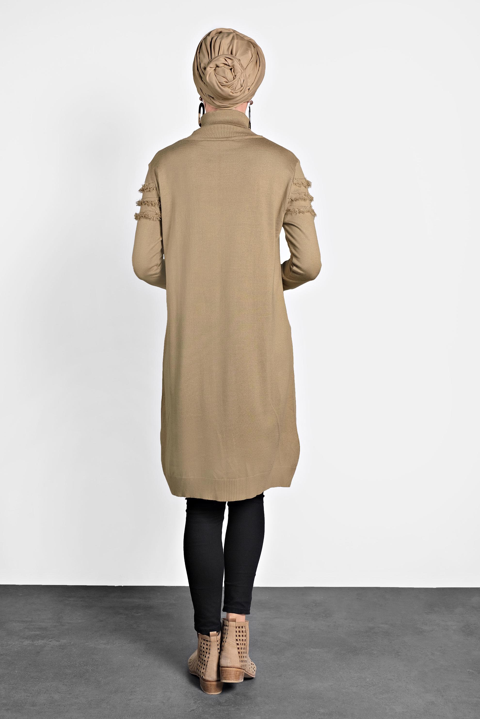 Tesettür giyim KAHVE SAÇAKLI TRİKO TUNİK 40051