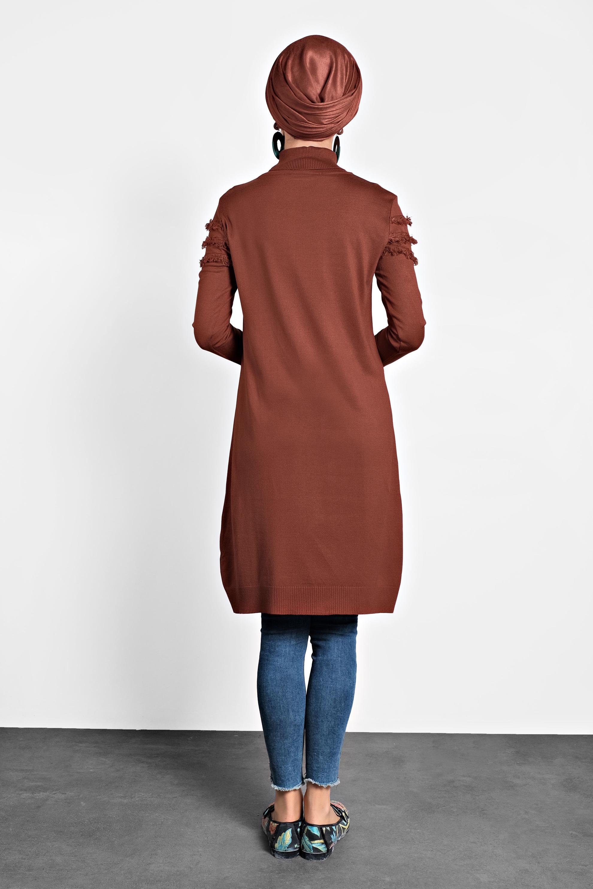 Tesettür giyim TURUNCU SAÇAKLI TRİKO TUNİK 40051