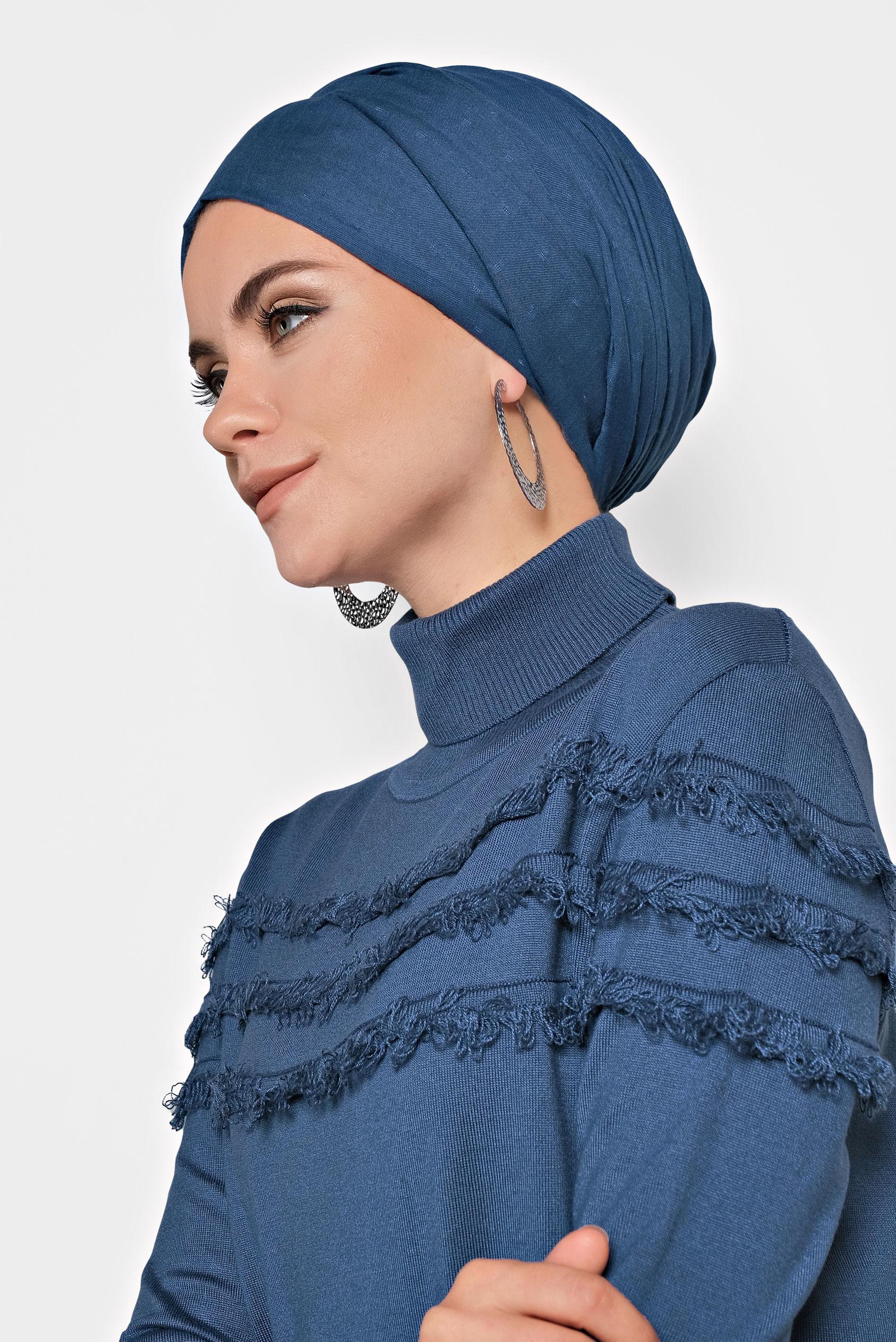 Tesettür giyim LACİVERT SAÇAKLI TRİKO TUNİK 40051