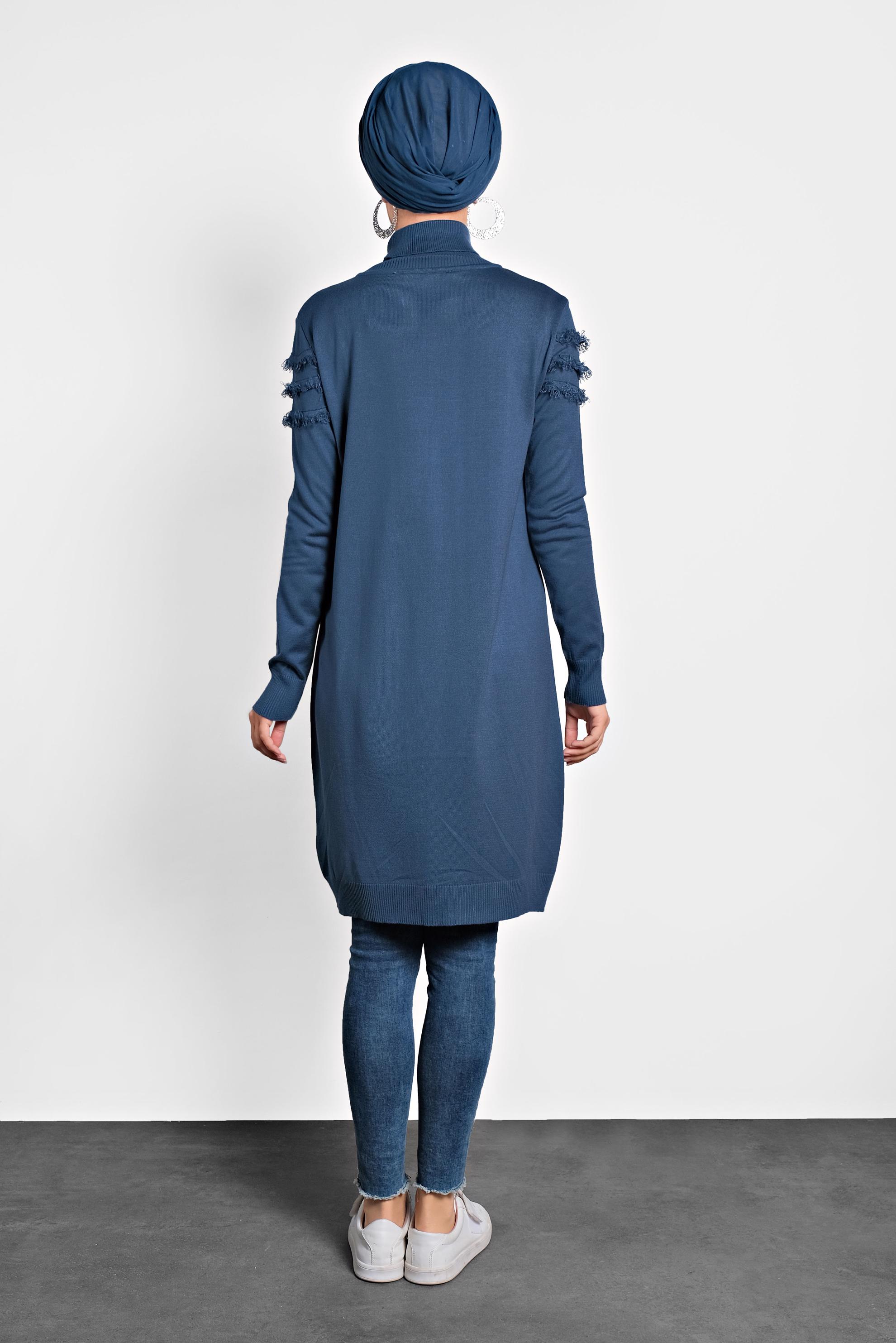 Tesettür giyim LACİVERT SAÇAKLI TRİKO TUNİK 40051