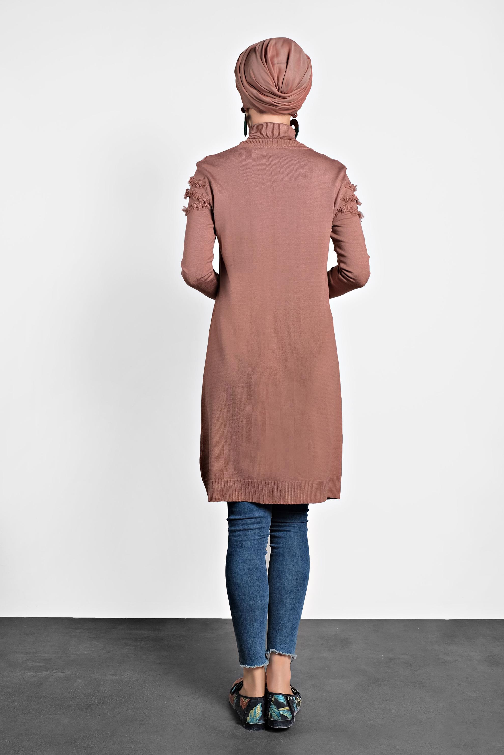 Tesettür giyim PEMBE SAÇAKLI TRİKO TUNİK 40051