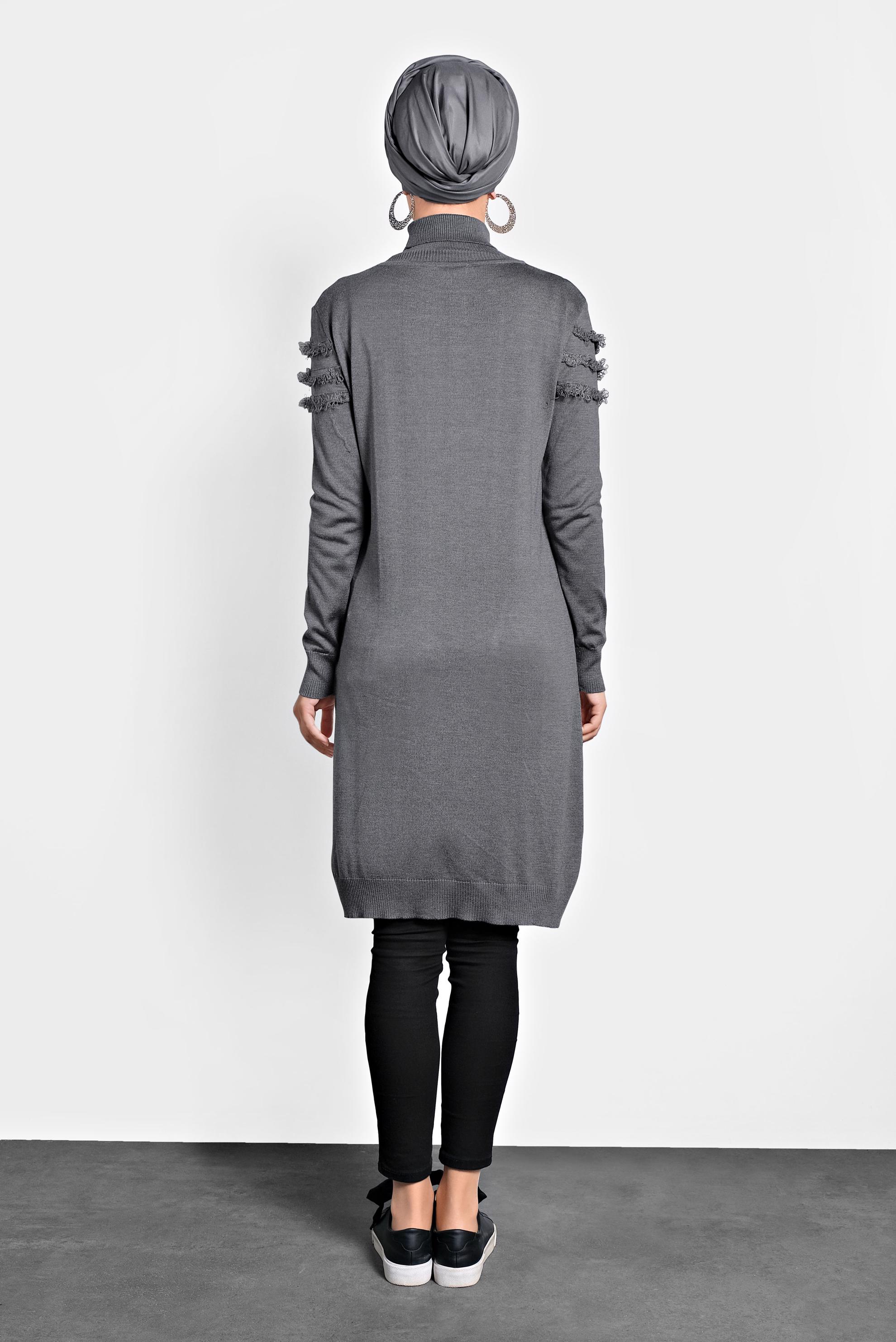 Tesettür giyim GRİ SAÇAKLI TRİKO TUNİK 40051