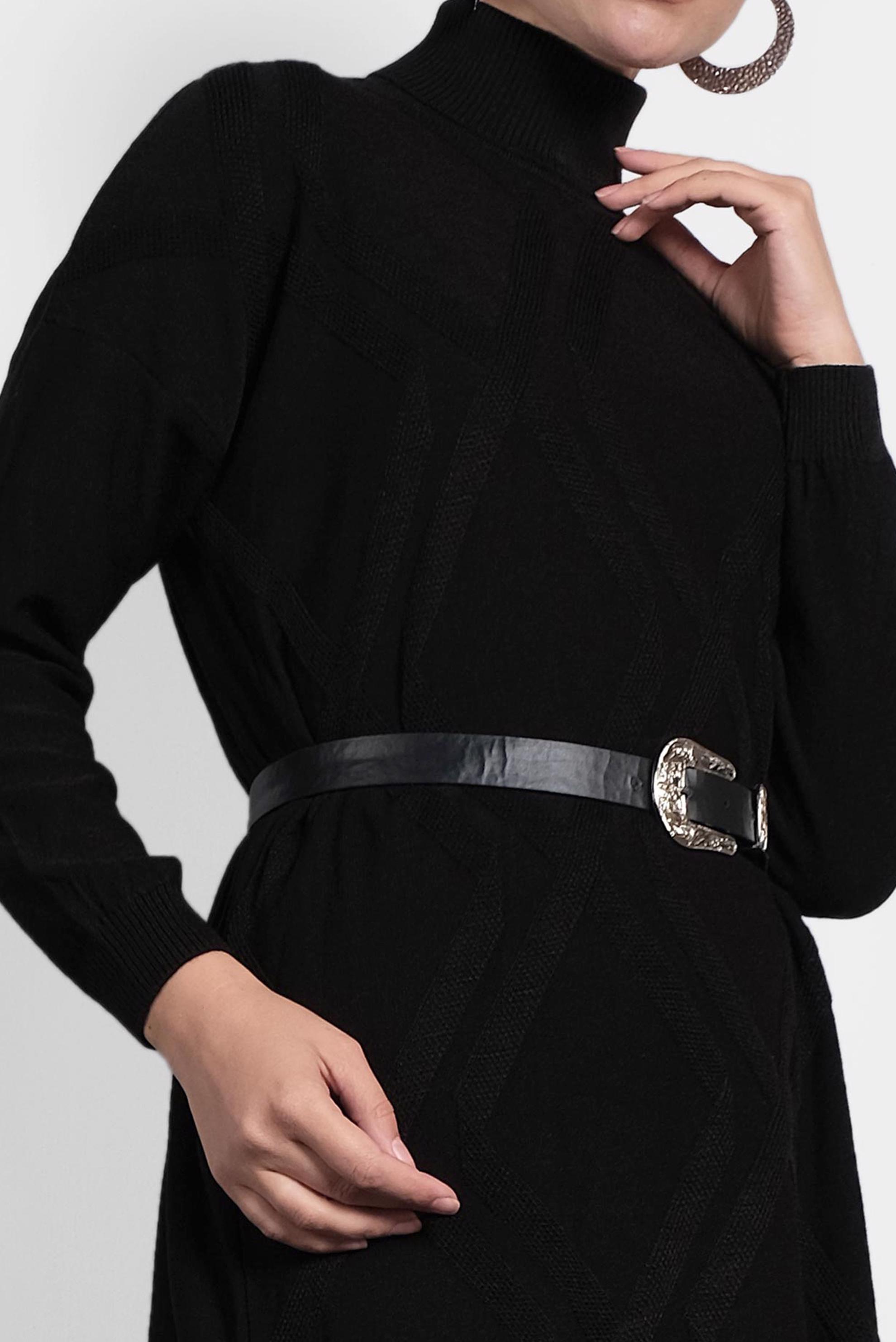 Tesettür giyim SİYAH BALIKÇI YAKA İNCE TRİKO TUNİK 40072