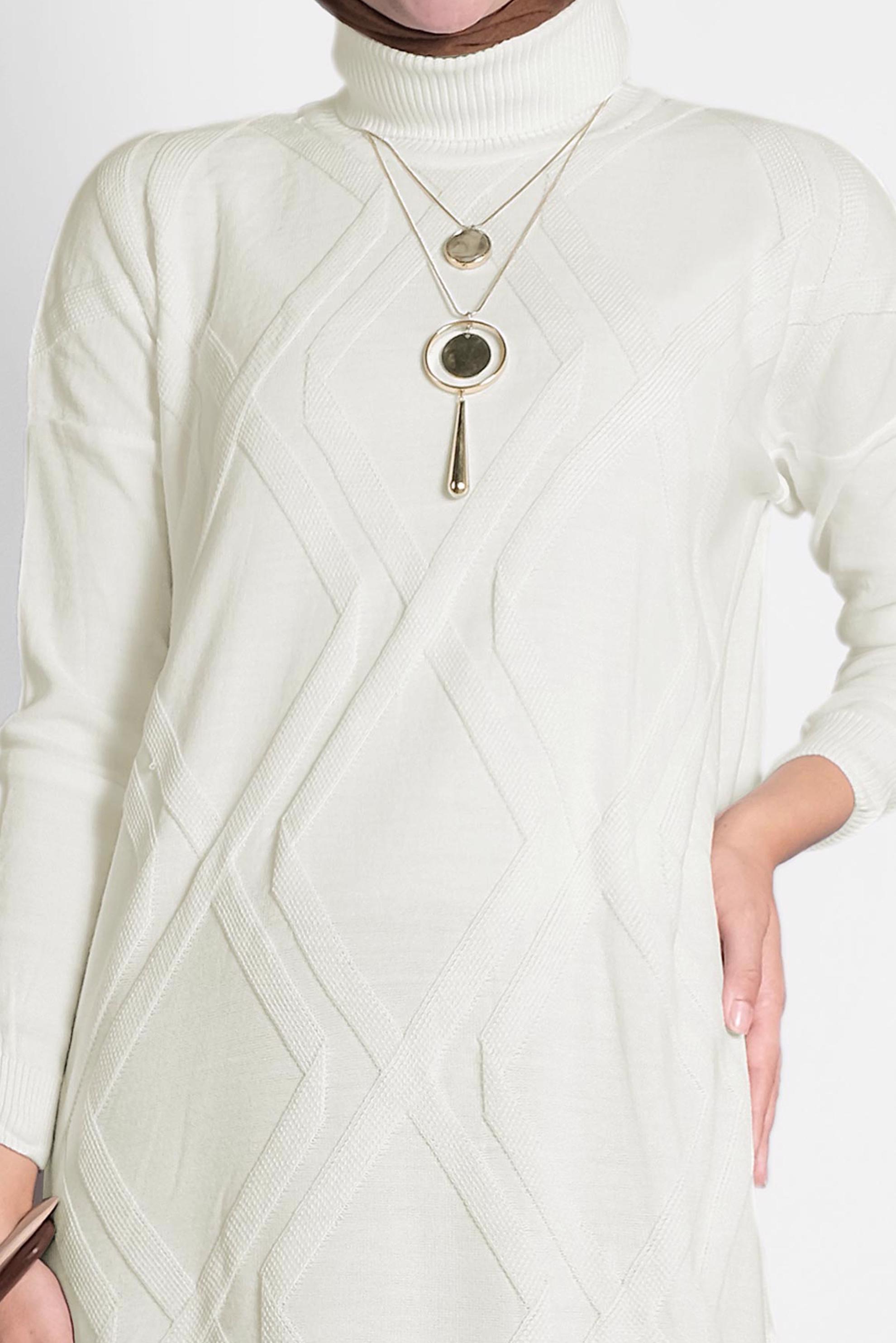 Tesettür giyim BEYAZ BALIKÇI YAKA İNCE TRİKO TUNİK 40072