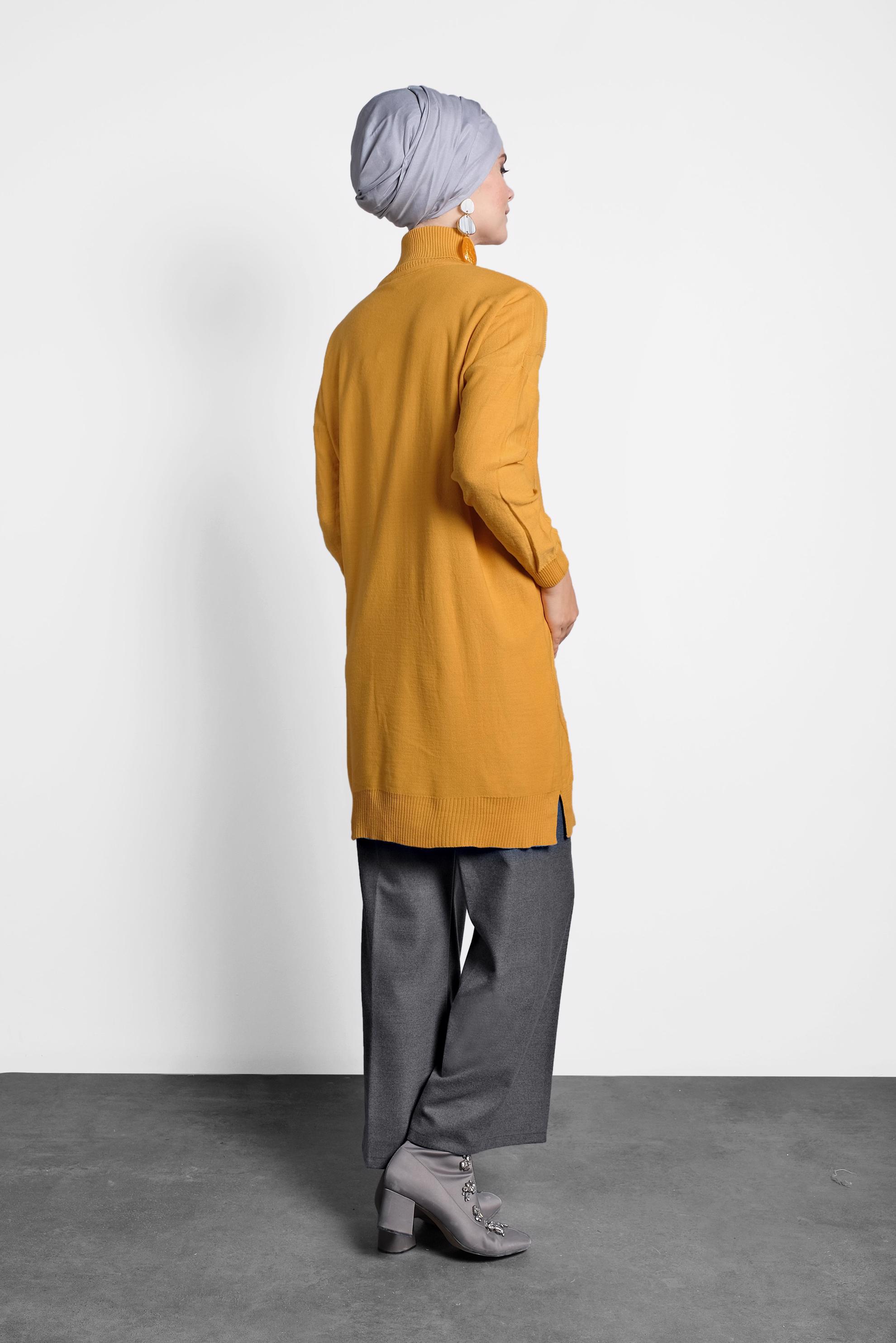 Tesettür giyim SARI BALIKÇI YAKA İNCE TRİKO TUNİK 40072