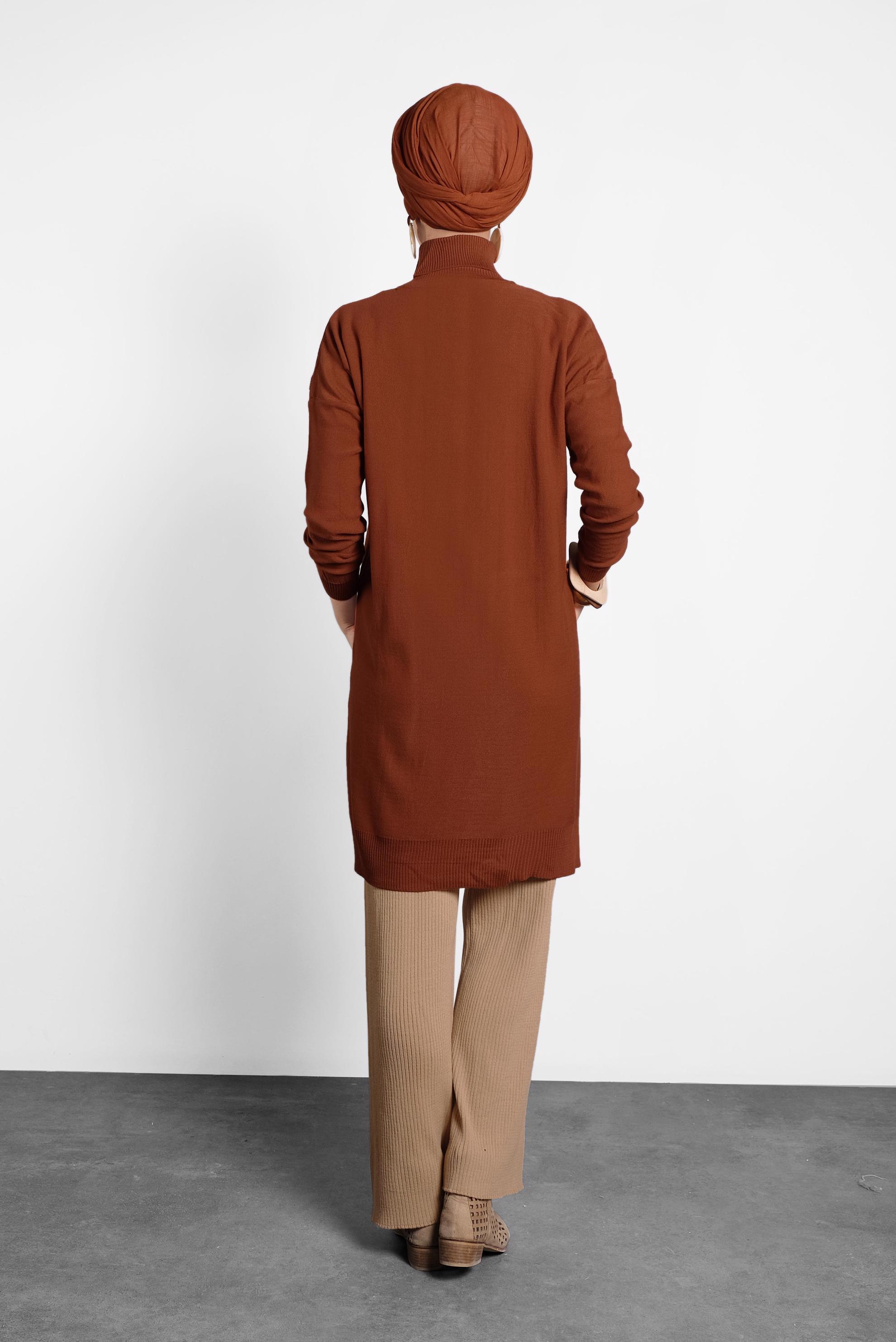 Tesettür giyim TURUNCU BALIKÇI YAKA İNCE TRİKO TUNİK 40072