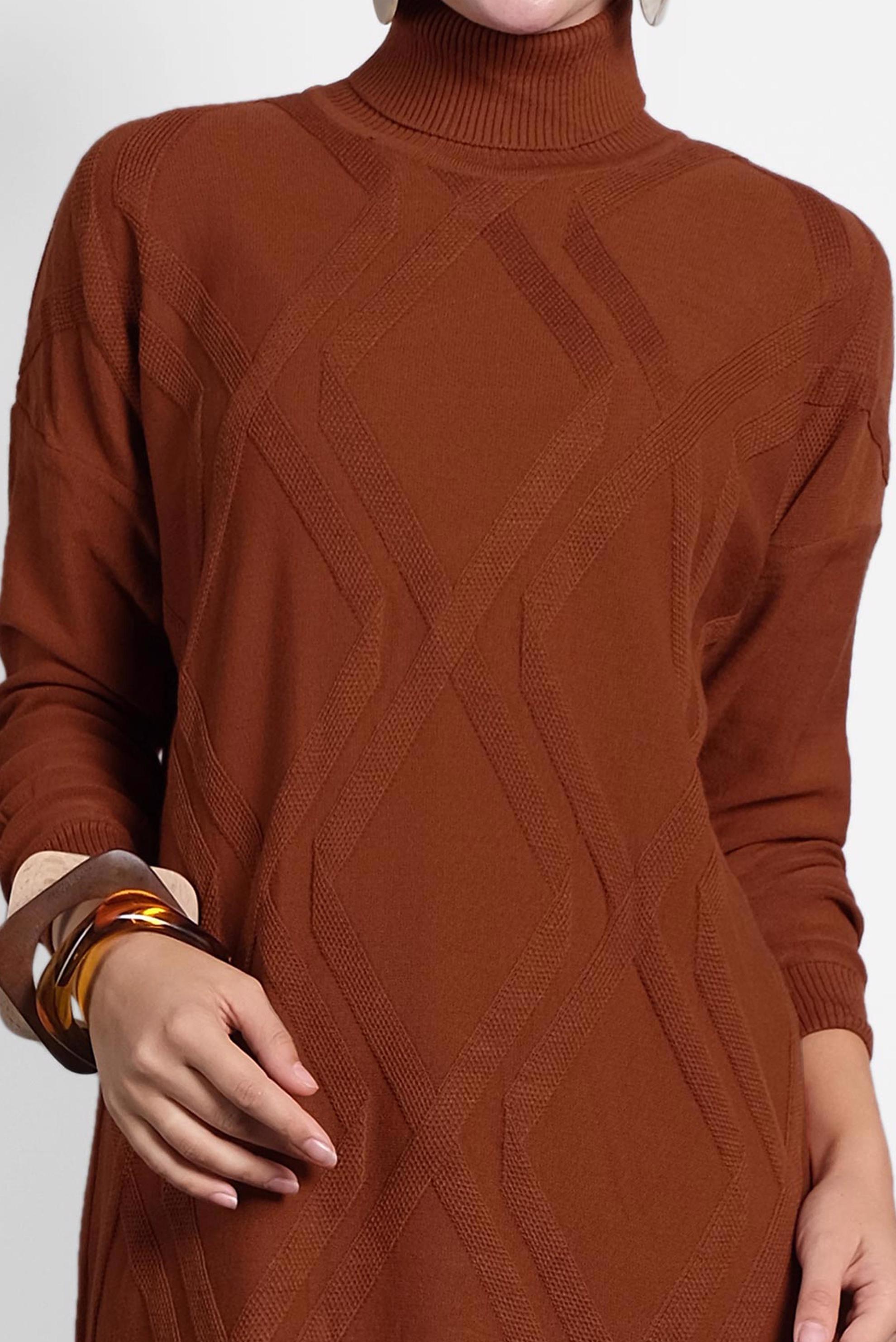 Tesettür giyim TURUNCU BALIKÇI YAKA İNCE TRİKO TUNİK 40072