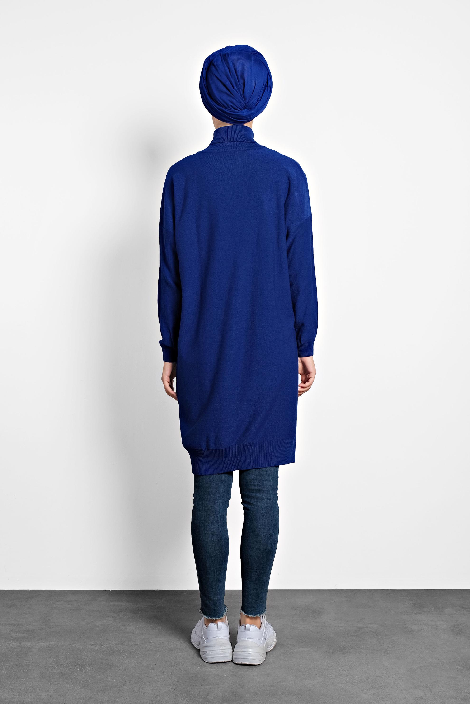 Tesettür giyim LACİVERT BALIKÇI YAKA İNCE TRİKO TUNİK 40072