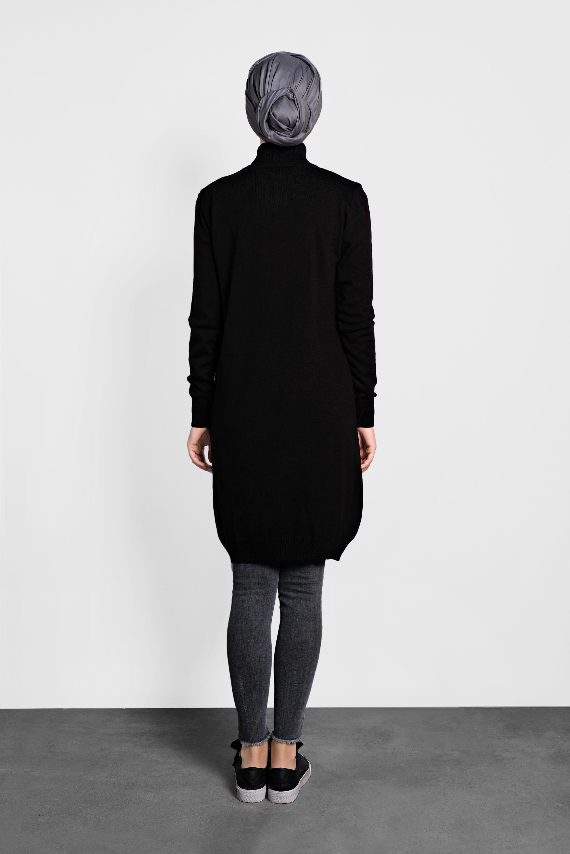 Tesettür giyim SİYAH BALIKÇI YAKA İNCE TRİKO TUNİK 40074