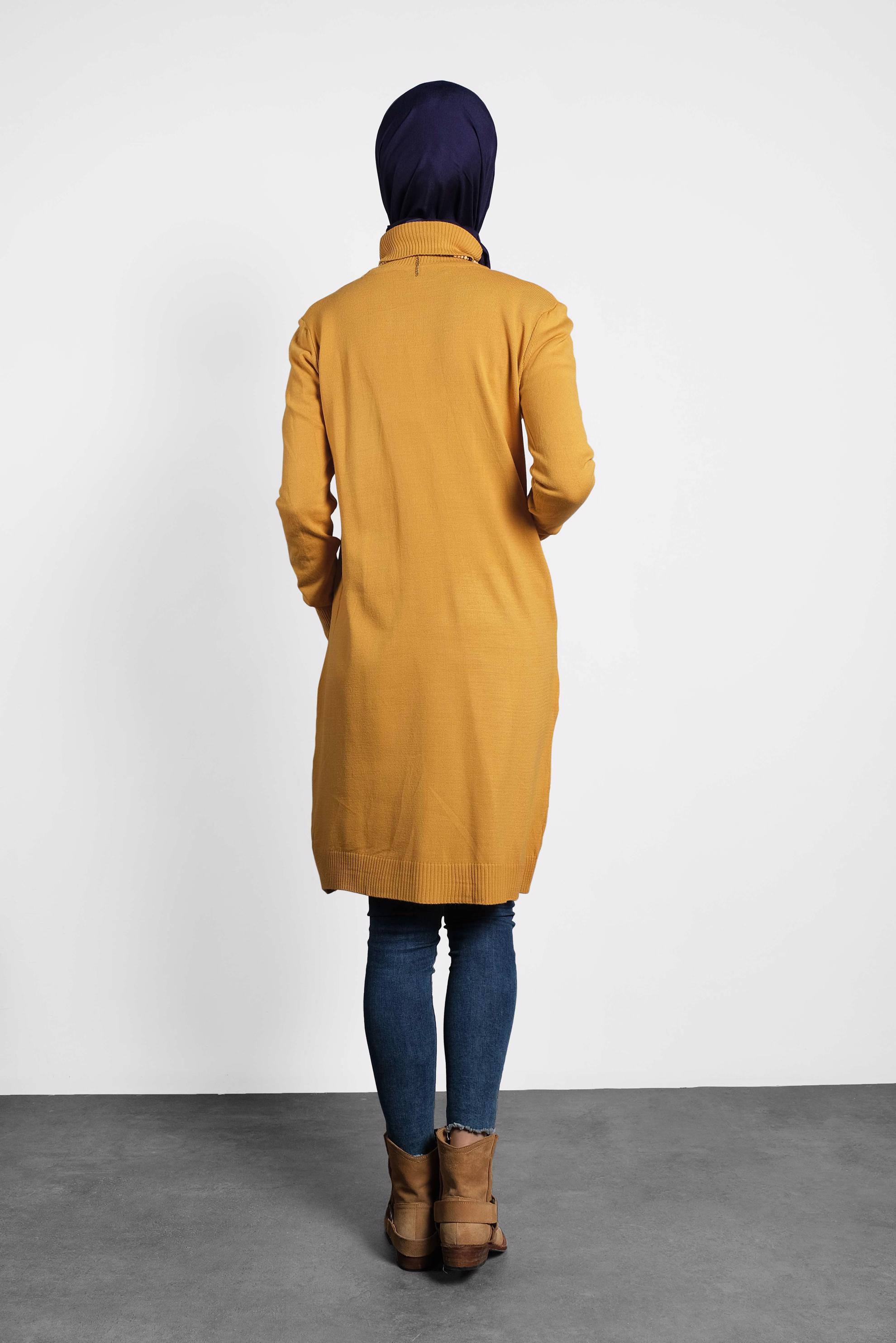 Tesettür giyim SARI BALIKÇI YAKA İNCE TRİKO TUNİK 40074