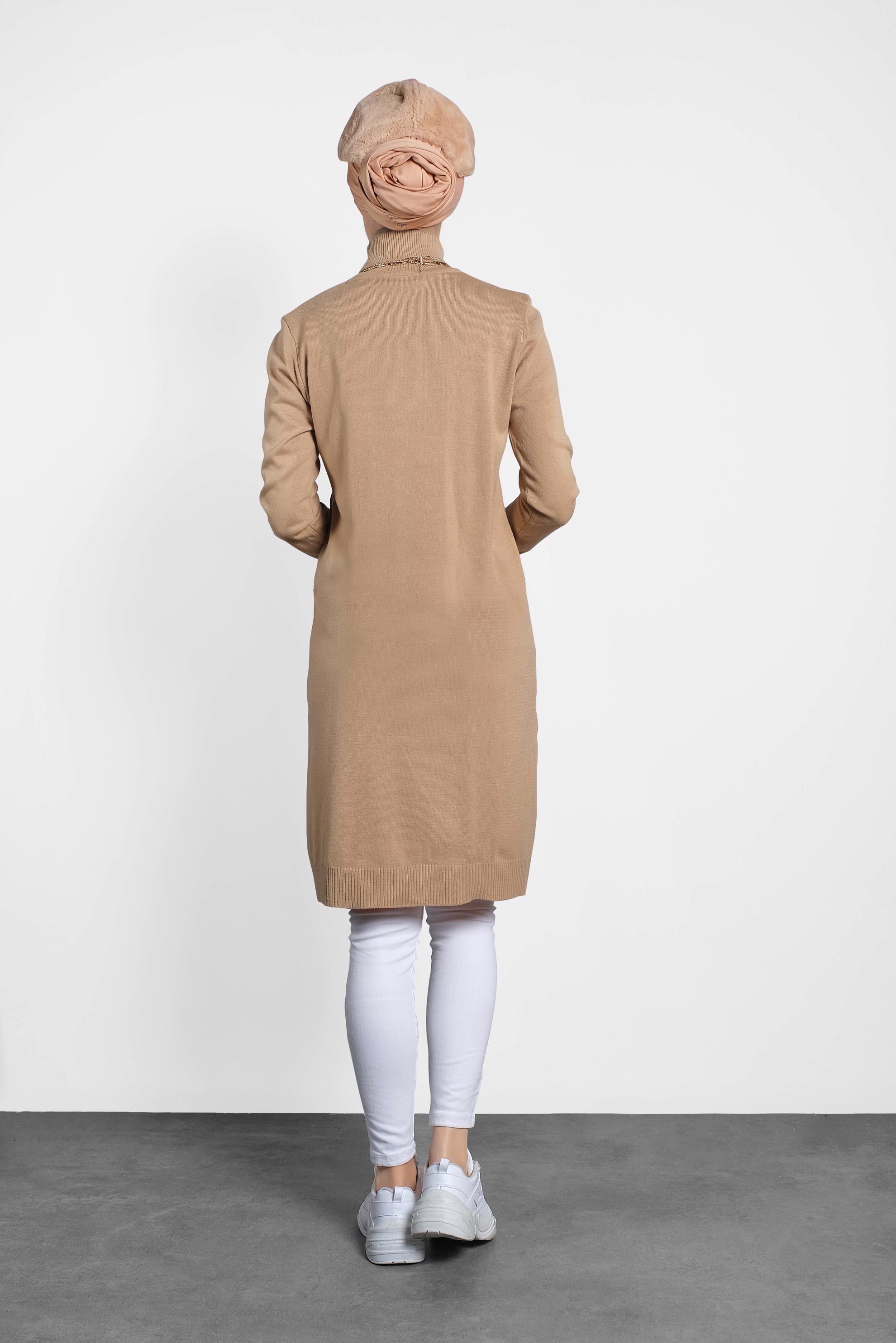 Tesettür giyim KAHVE BALIKÇI YAKA İNCE TRİKO TUNİK 40074