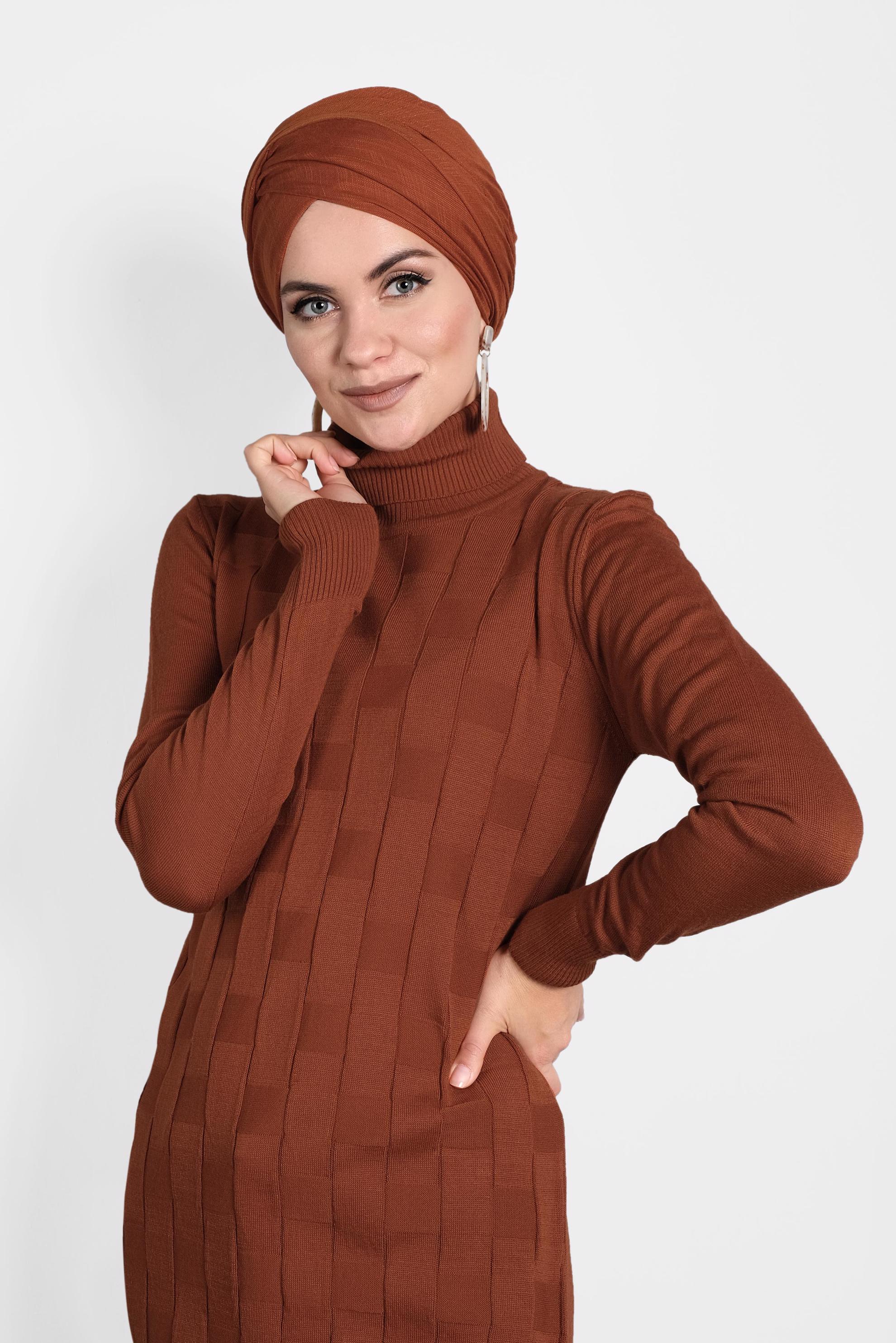 Tesettür giyim TURUNCU BALIKÇI YAKA İNCE TRİKO TUNİK 40074