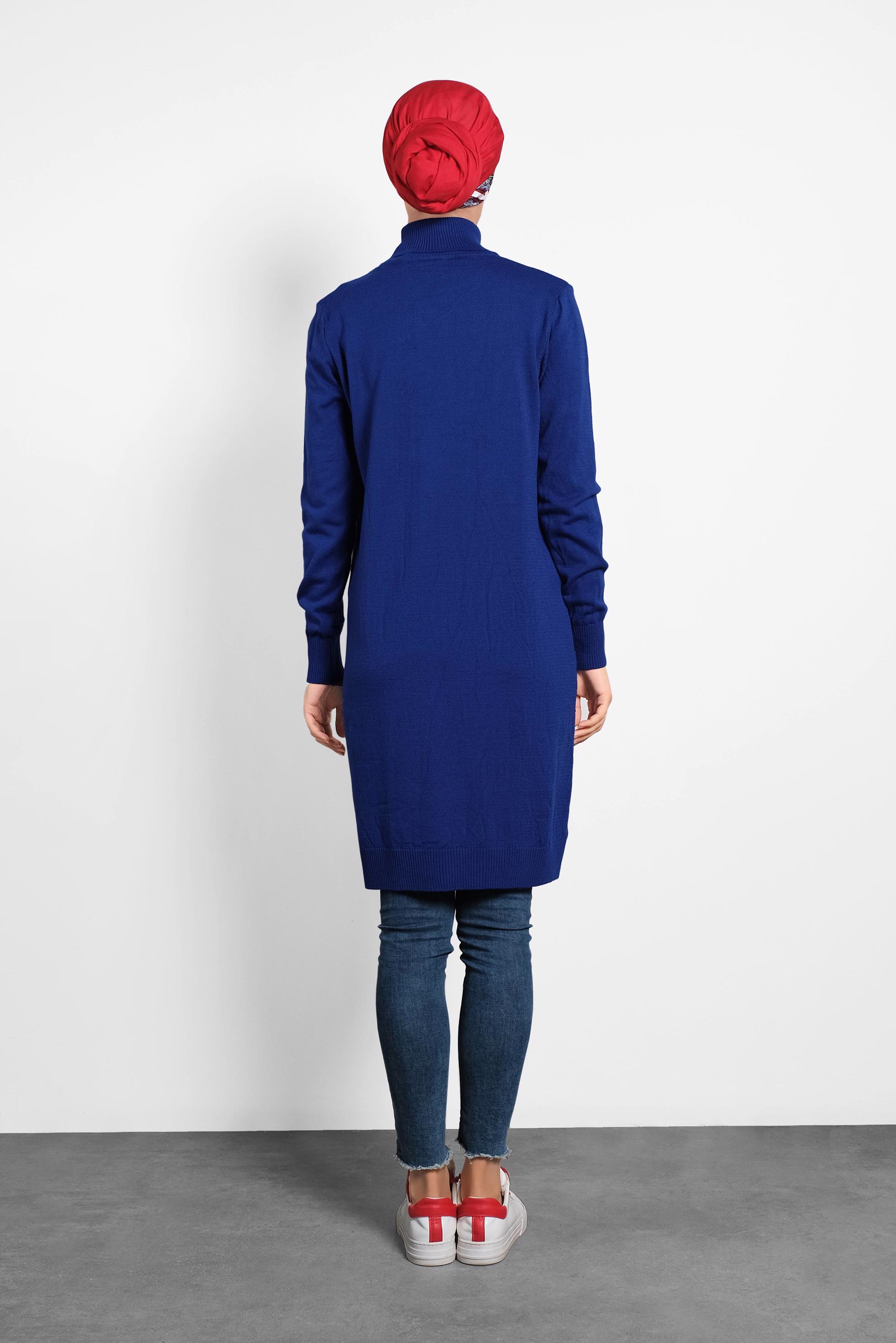 Tesettür giyim LACİVERT BALIKÇI YAKA İNCE TRİKO TUNİK 40074