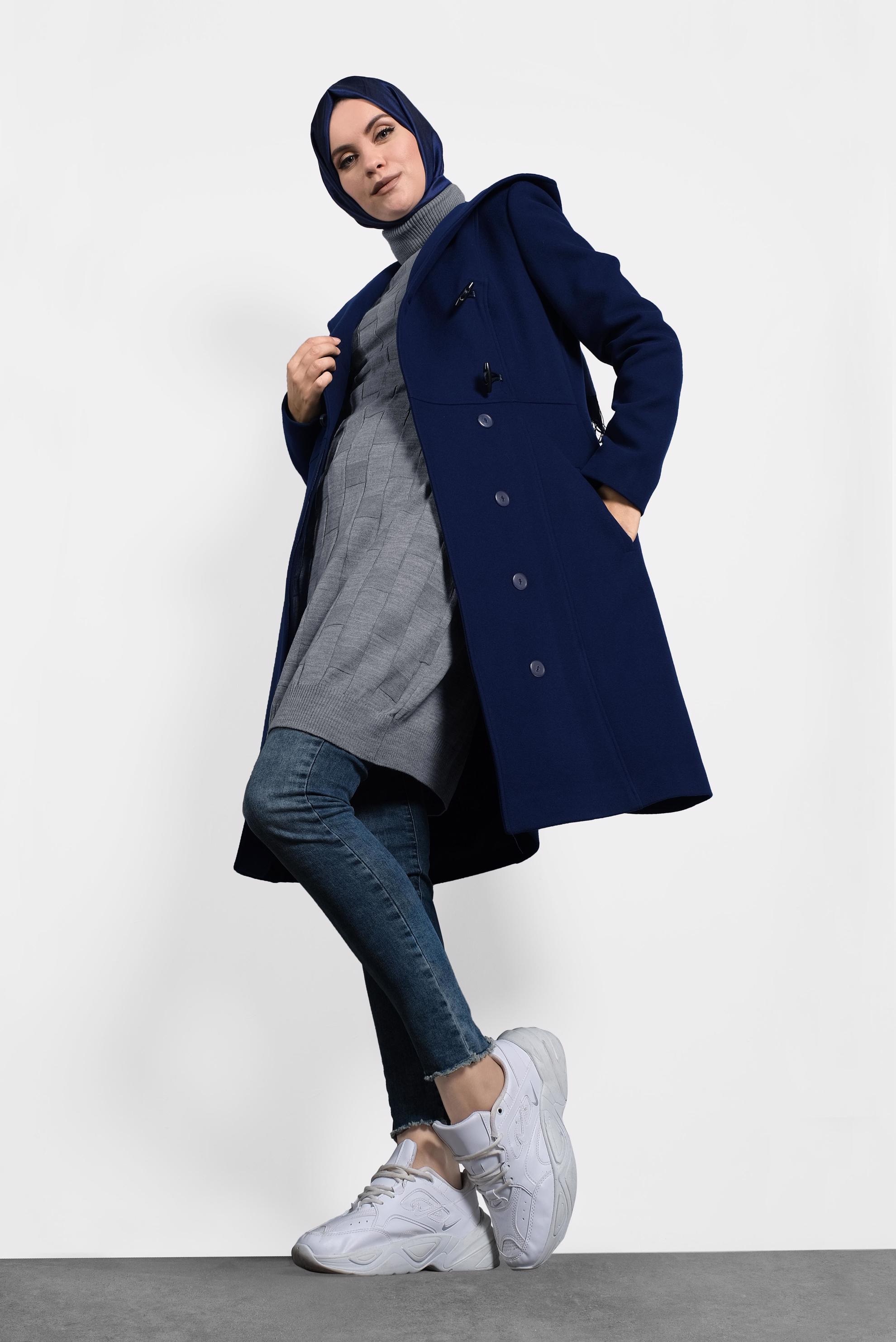 Tesettür giyim GRİ BALIKÇI YAKA İNCE TRİKO TUNİK 40074