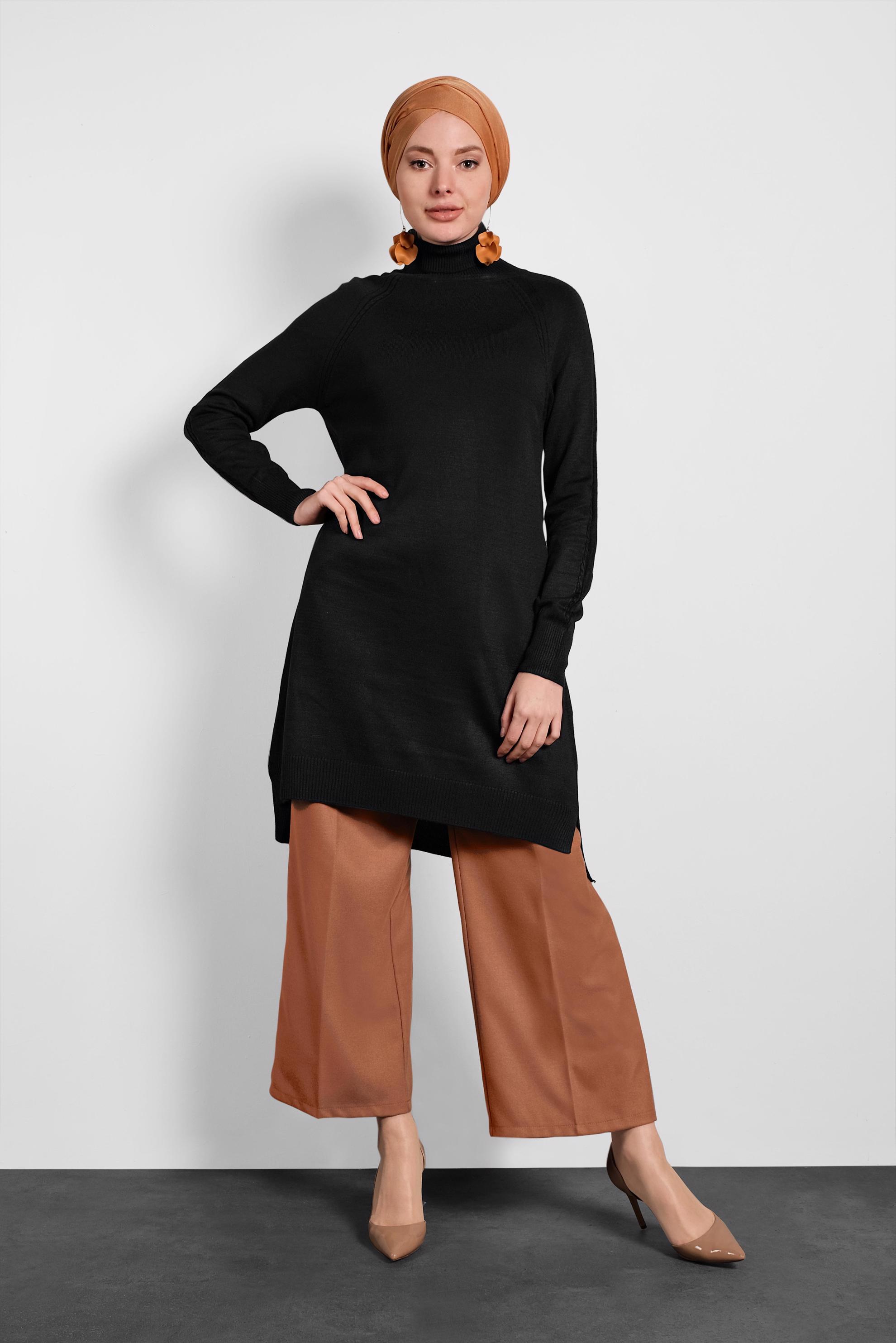 Tesettür giyim SİYAH BOĞAZLI TRİKO TUNİK 40076 