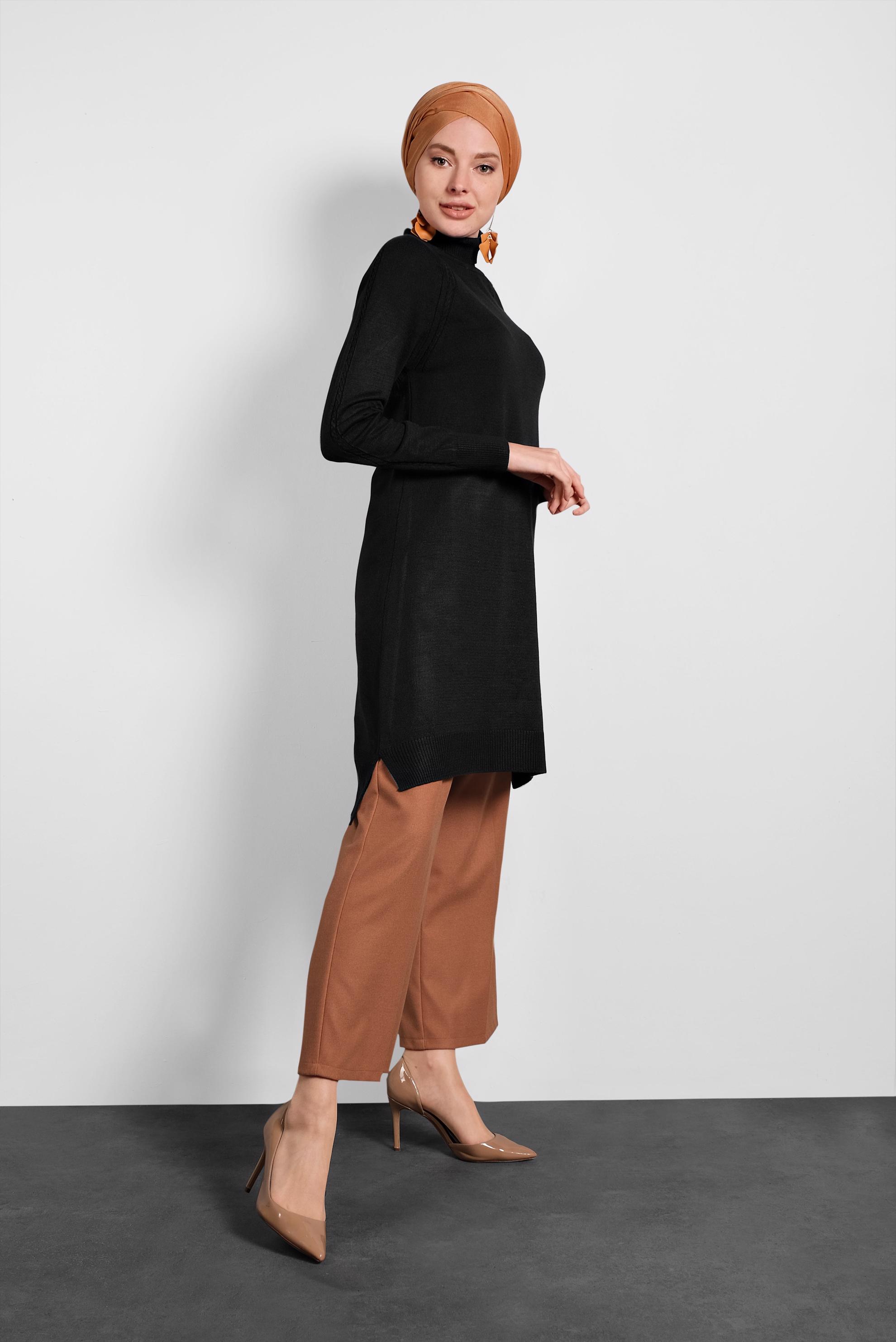 Tesettür giyim SİYAH BOĞAZLI TRİKO TUNİK 40076 