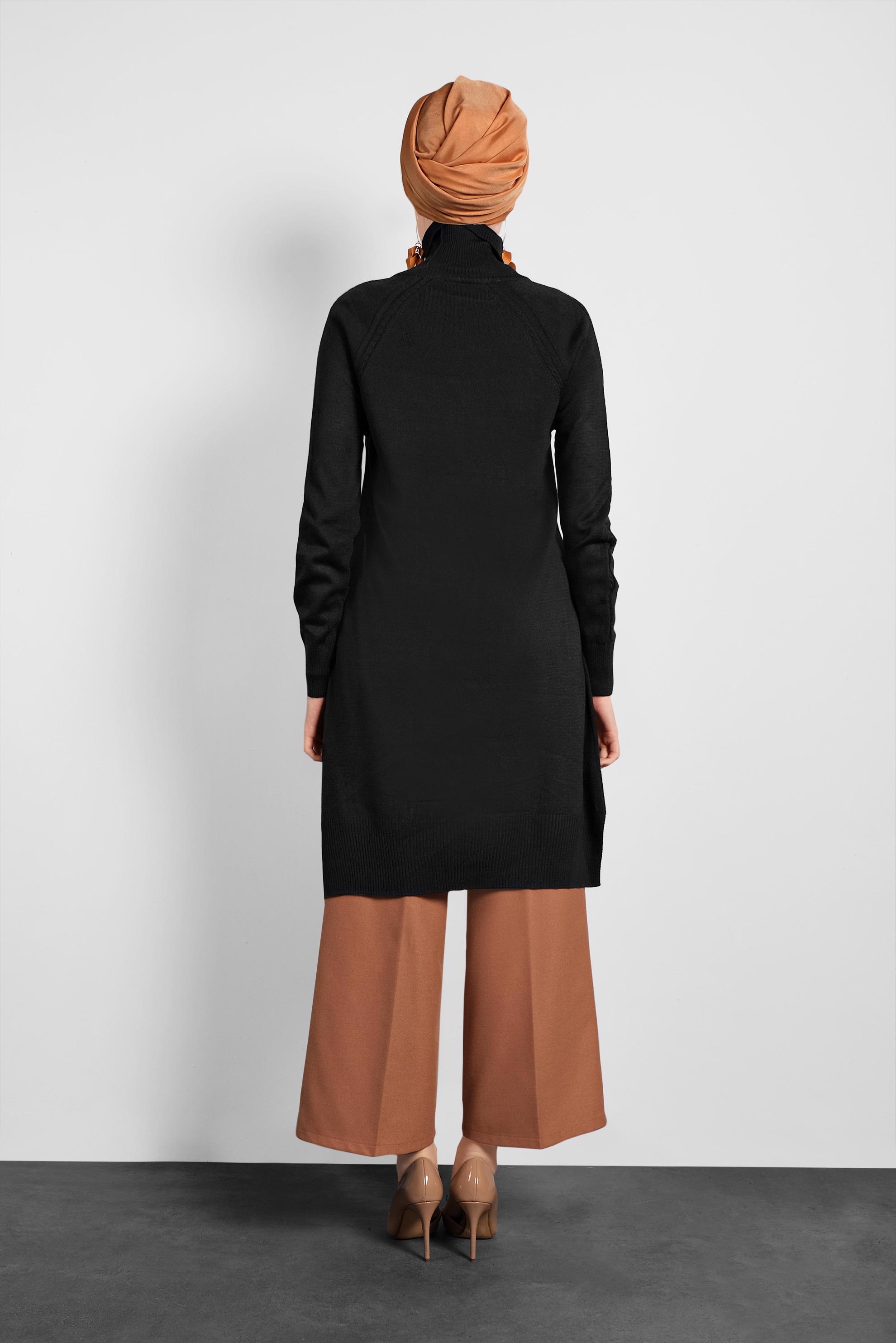 Tesettür giyim SİYAH BOĞAZLI TRİKO TUNİK 40076 