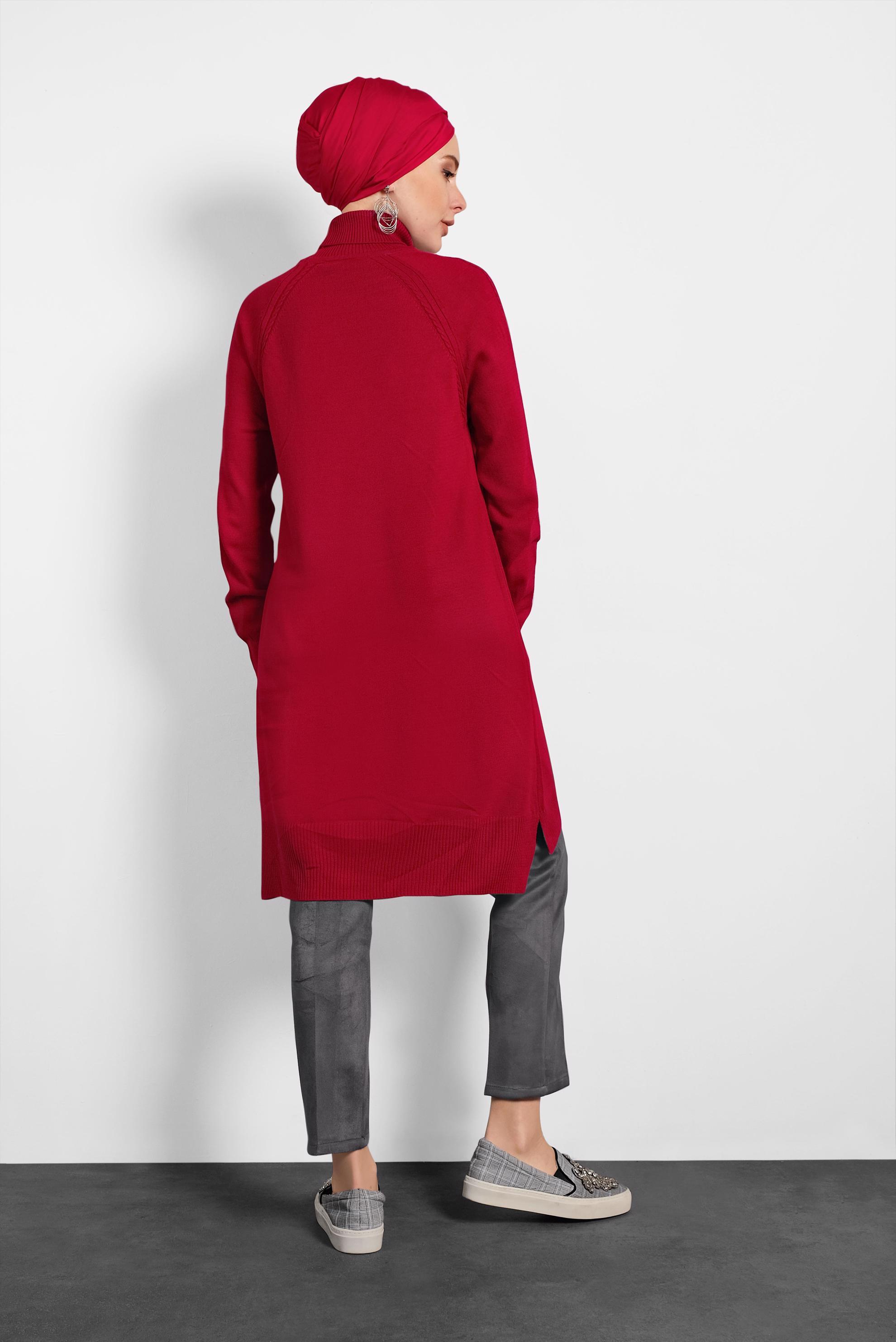 Tesettür giyim KIRMIZI BOĞAZLI TRİKO TUNİK 40076 